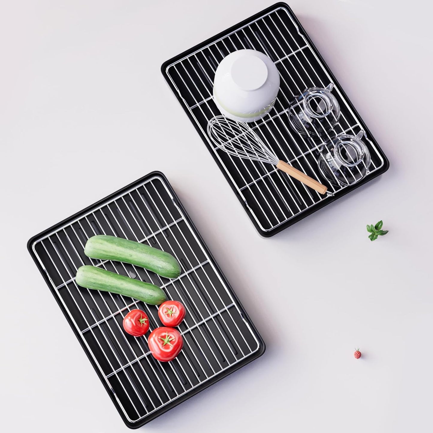 304 Stainless Steel Dish Drying Rack- Space-Saving Dish Rack, Dish Racks for Kitchen Counter, Fruit and Vegetable Drain,11.8''W x 16.5''L, Black