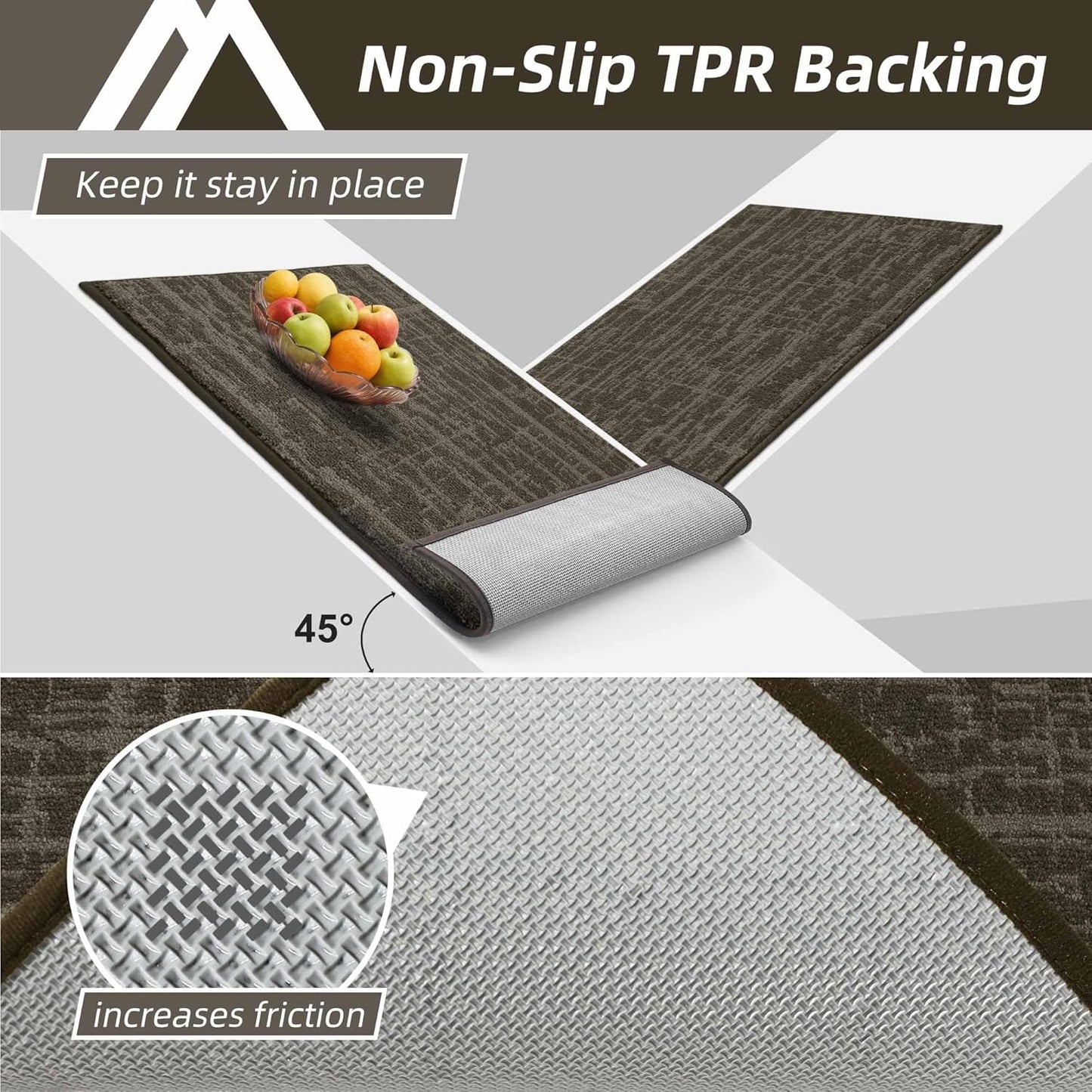 COSY HOMEER Kitchen Rugs Non Slip Washable 24"x36"+24"x60" Absorbent Soft Kitchen Mats for Floor Polyester Kitchen Runner Rug Sets of 2 Kitchen Floor Mats for Sink Mat,Hallway,Laundry,Brown