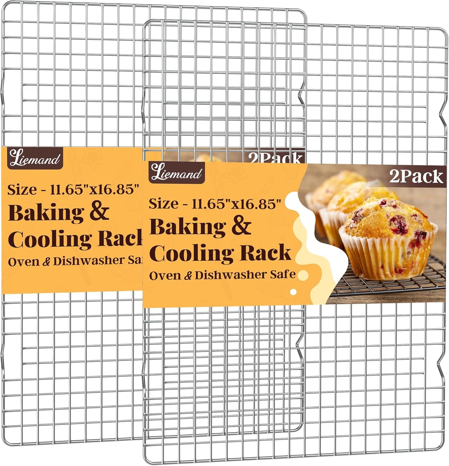 Cooling Racks for Cooking and Baking - 2 PCS 11.65" x 16.85" Grid Wire Baking Rack for Oven Cooking, Baking, Grilling, Roasting -Dishwasher Safe Bacon Rack- Fits Half Sheet Cookie Pan