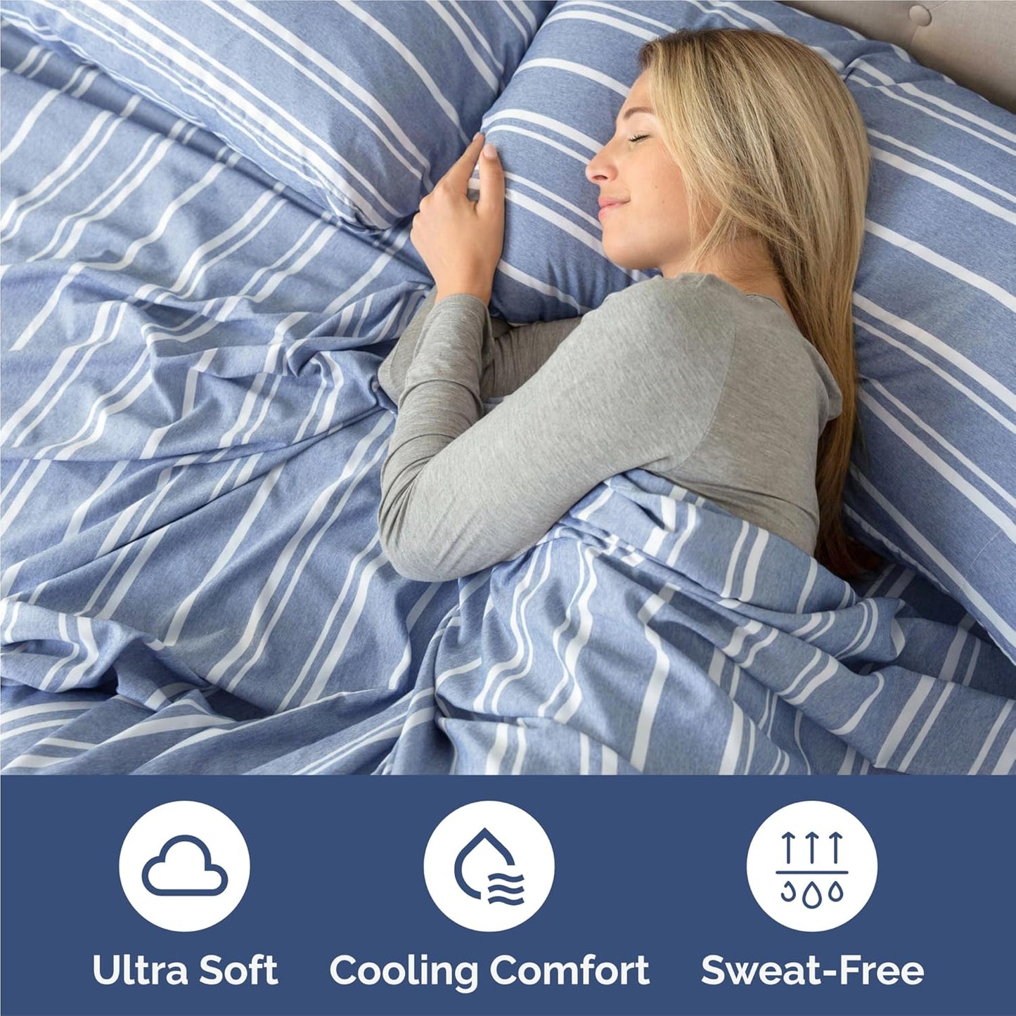 Split King Size 5 Piece Sheet Set - Comfy Breathable & Cooling Bed Sheets Set - Hotel Luxury Bedding for Women, Men, Kids, Teens, Boys & Girls - Deep Pockets & Wrinkle Free - Oeko-Tex - Blue Stripes 3