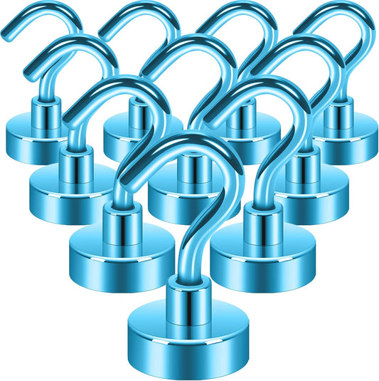 Neosmuk Magnetic Hooks,30lb+ Heavy Duty Earth Magnets with Hook for Refrigerator, Extra Strong Cruise Hook for Hanging, Magnetic Hanger for Cabins, Grill (Blue, Pack of 10)