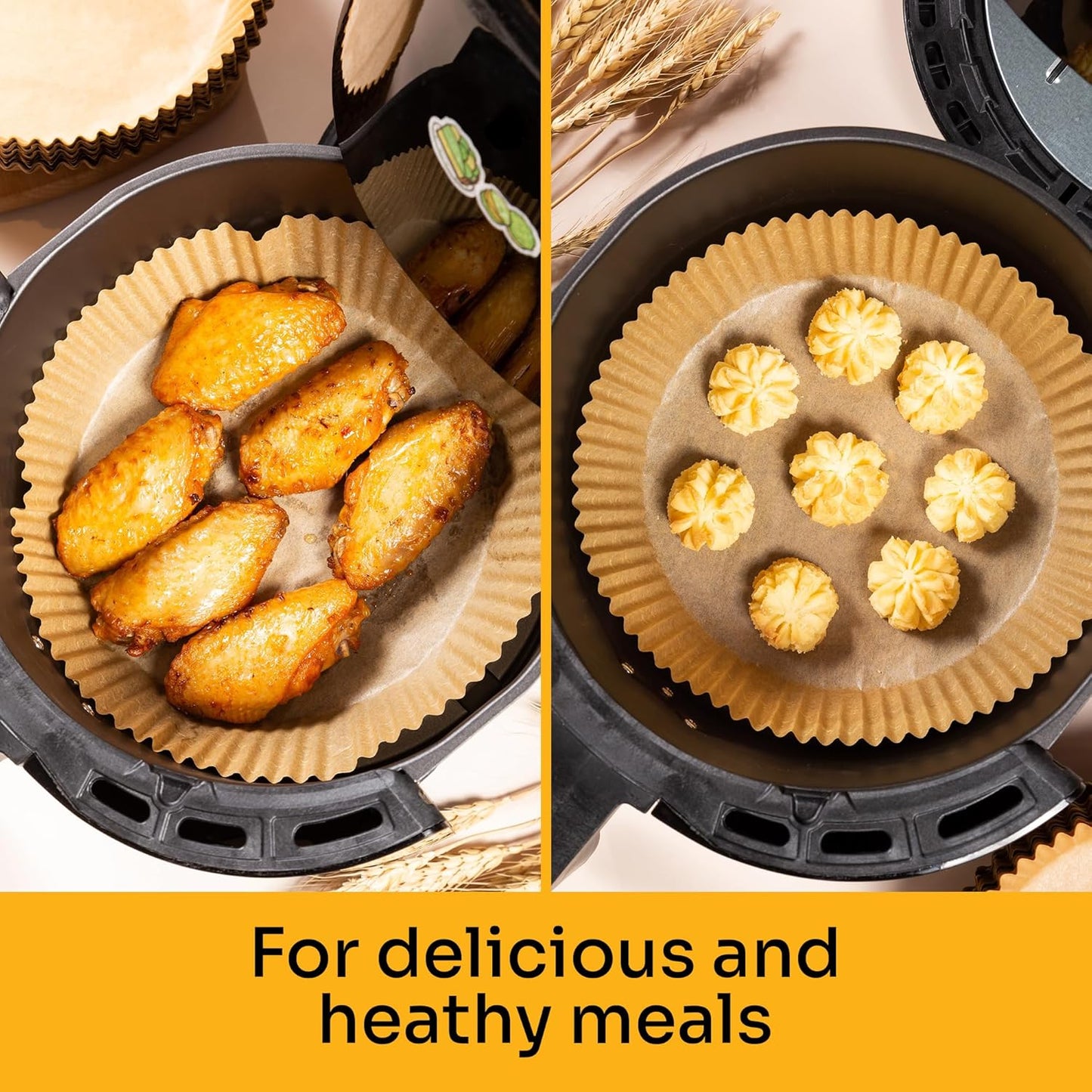 Mindful Design Air Fryer Paper Liners,125Pcs Parchment Paper, Air Fryer Disposable Liner for Microwave, Non-Stick Round Free of Bleach (8IN)