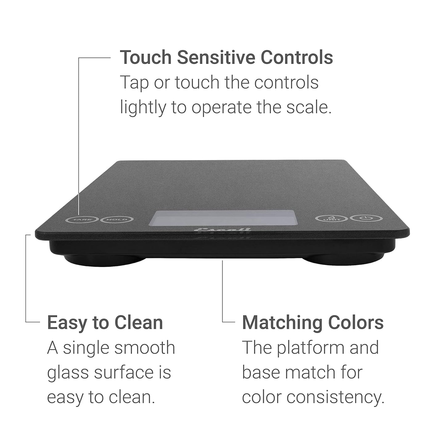 Escali Arti Glass Food Scale Digital Countertop Kitchen, Baking and Cooking Scale with Nutrition and Calorie Counter, 15-Pound Capacity, 9" x 6.5" x .75", Black