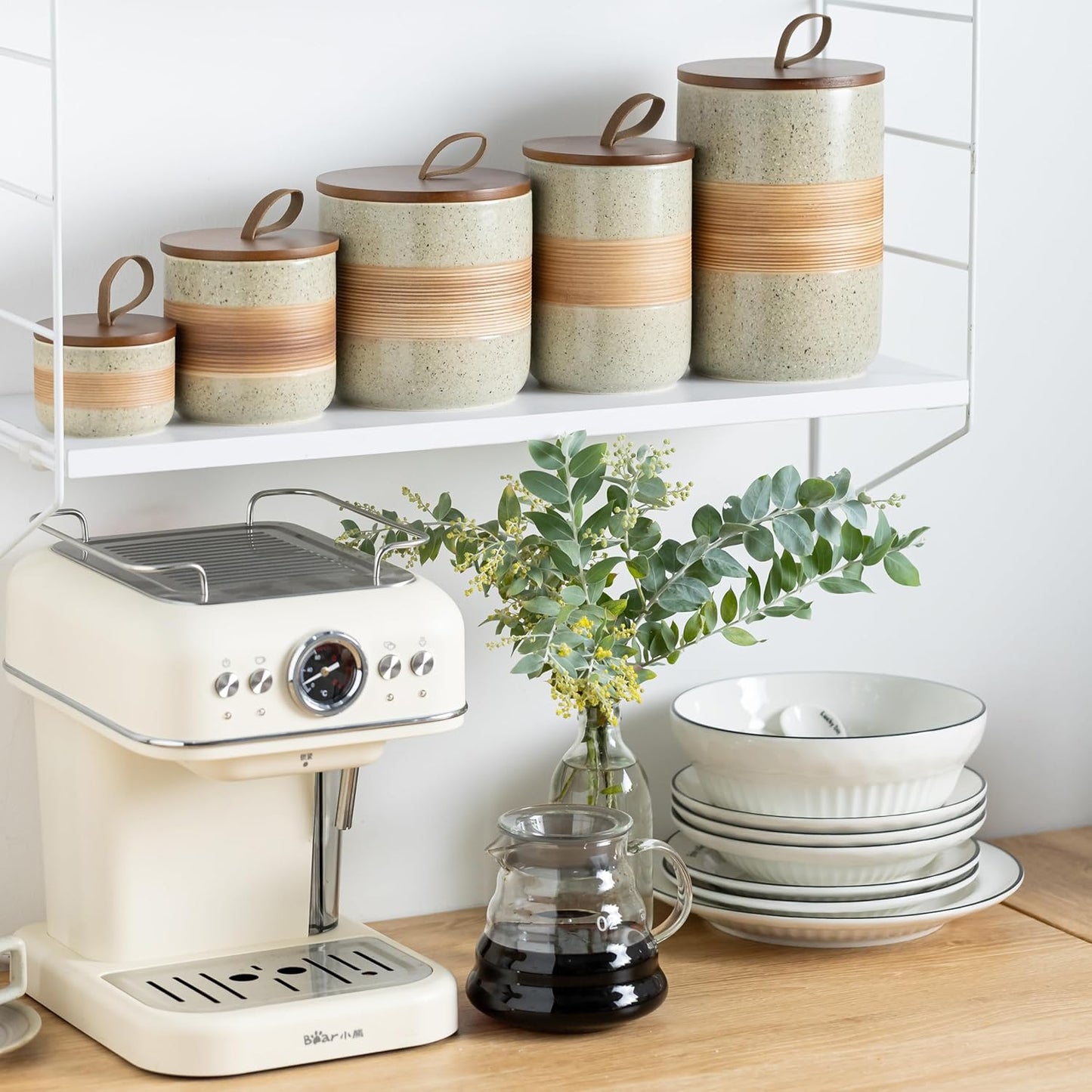 Coffee Storage Container Jar with Lid, Ceramic Kitchen Food Storage Jars with Airtight Lids for Spice Sugar Cookie, Stackable Decorative Jars for Coffee Countertop, 28 fl.oz