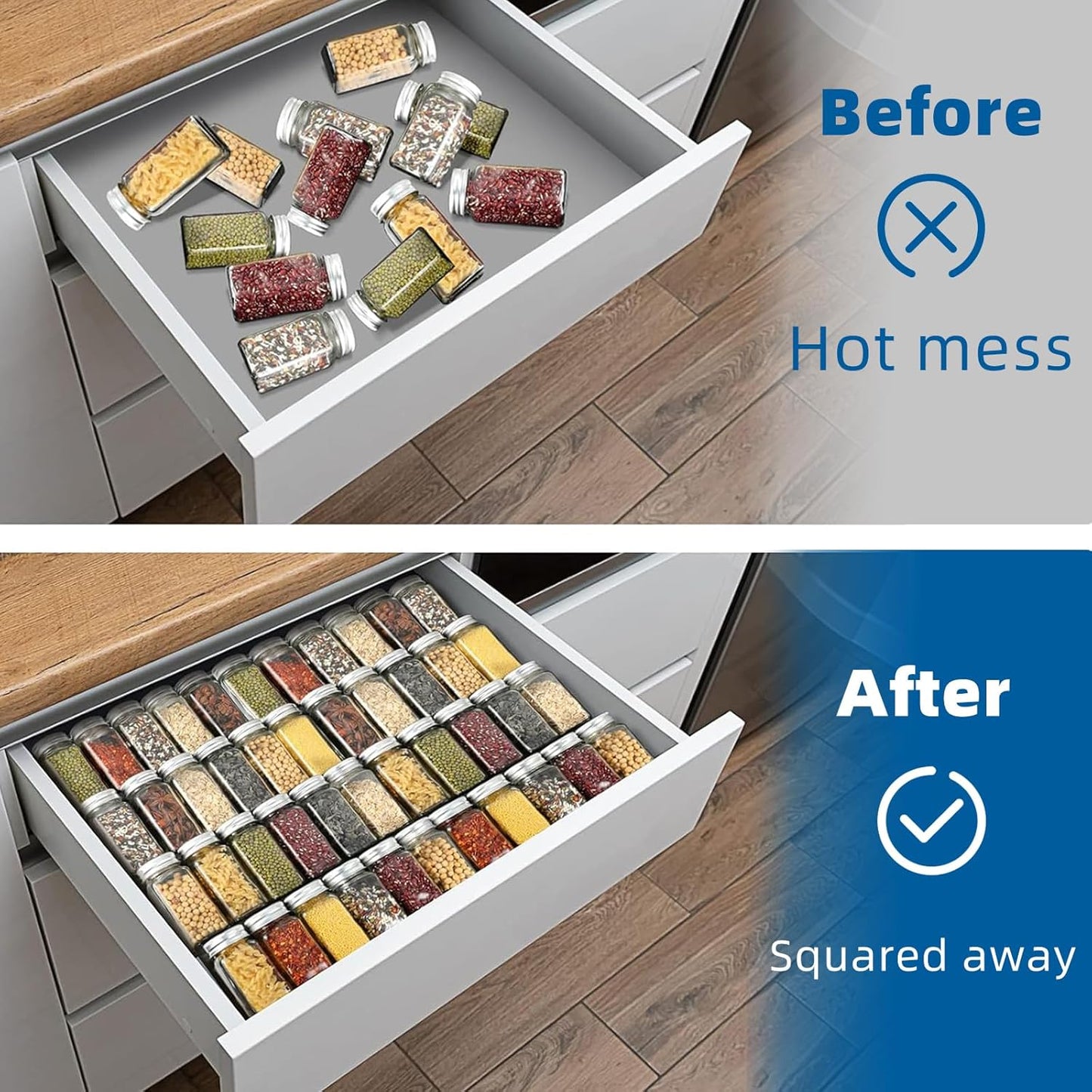 Spice Drawer Organizer, 4 Tier - 8 Pack Black Acrylic Drawer Seasoning Organizer, Expandable from 11'' to 22'', Premium Kitchen Spice Rack Organizers and Storage for Drawer