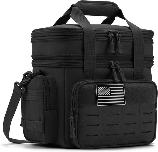 QT&QY Tactical Lunch Box for Men Expandable 18L Heavy Duty Military Insulated Cooler Bag, Leakproof Thermal Lunch Bag for Work Camping Outdoor Picnic Pail Adult Meal MOLLE Webbing Black