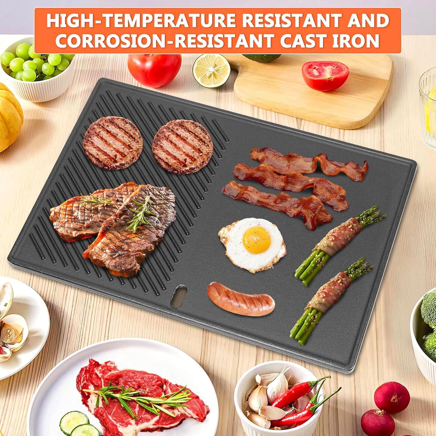 7566 Cast Iron Griddle for Weber Genesis 300 Series Grills – Compatible with Genesis E310, E320, E330, Cast Iron Reversible Griddle Plate Replacement for Weber 7524, 1 Pack