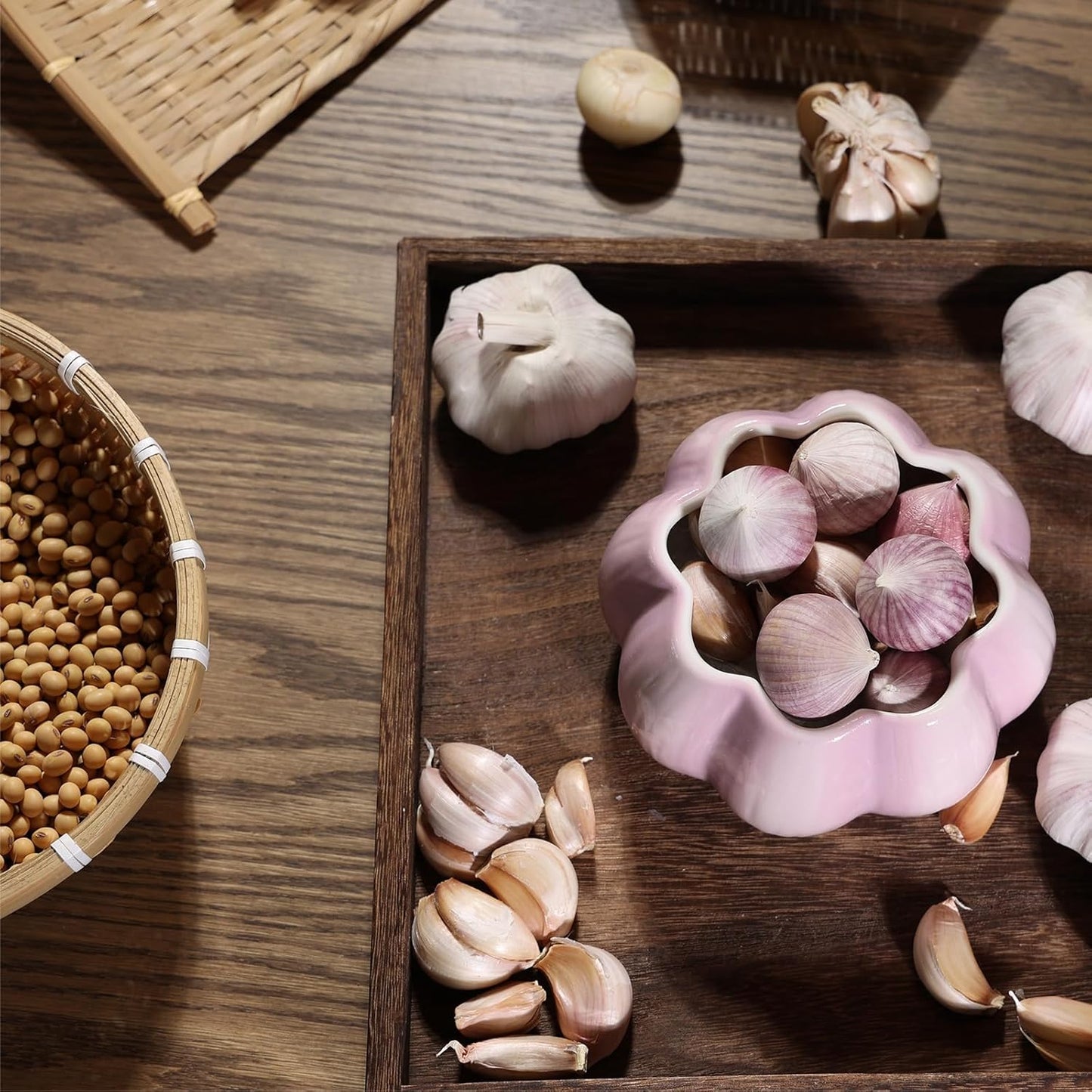 TOIVO Garlic Keeper for Counter，with Lid and Holes GarlicSaver,Garlic Holder Storage Container toKeep(purple)