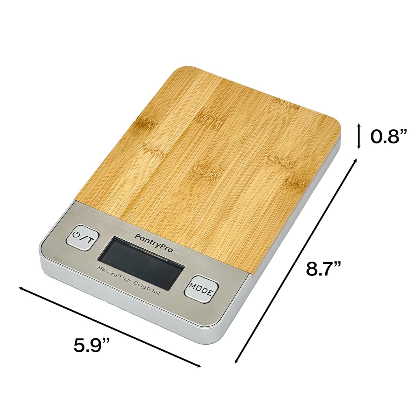 PantryPro Bamboo Platform Digital Kitchen Scale - 11 pounds Capacity LCD Display Grams and Ounces AAA Battery Included (Natural)