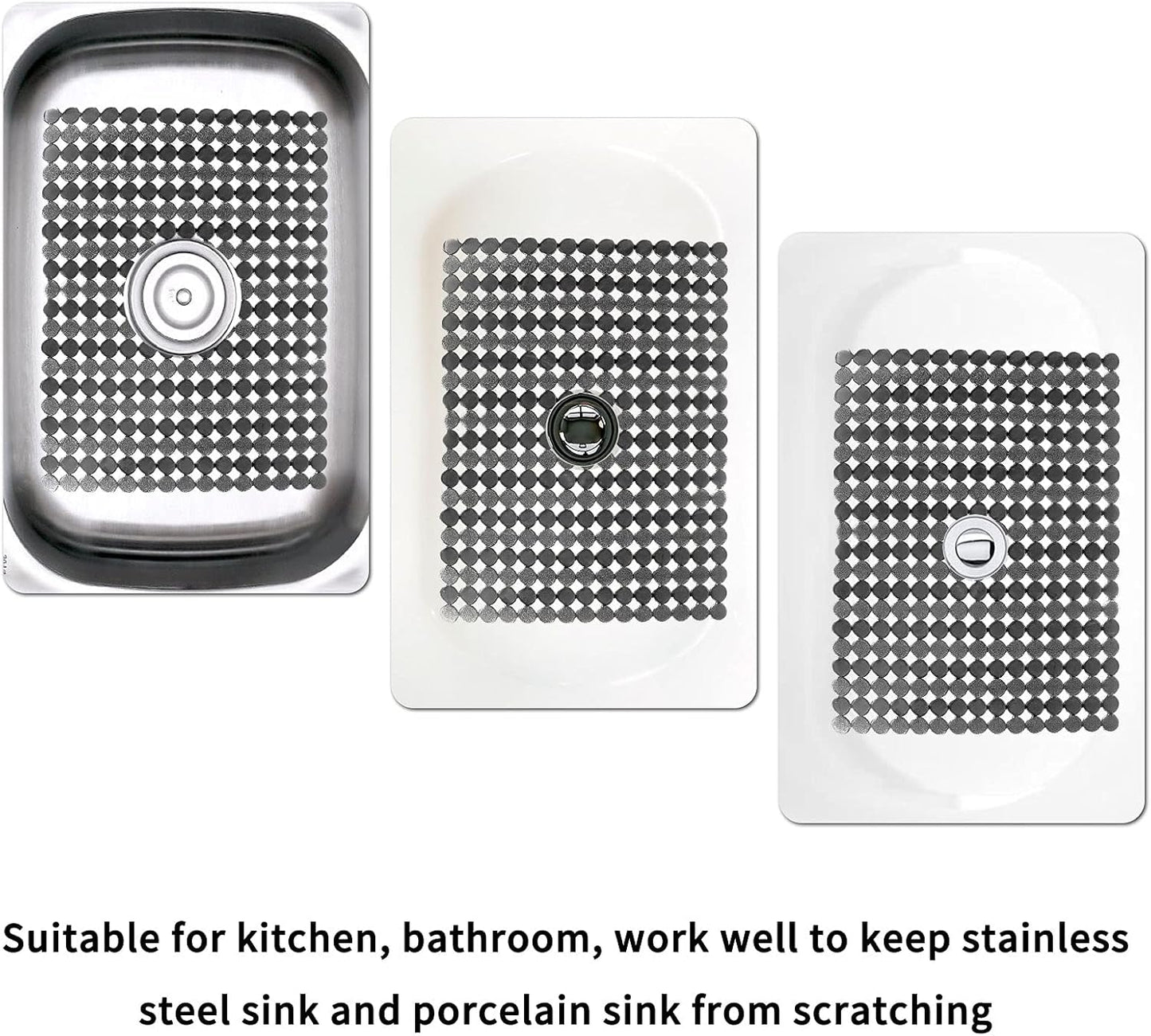 Qulable 2Pack Kitchen Sink Mat for Stainless Steel/Ceramic Sinks, PVC Eco-friendly Protectors for Bottom of Kitchen Sink, Adjustable, Fast Draining, Dots Design, 11.8x15.7 (Black Translucent)