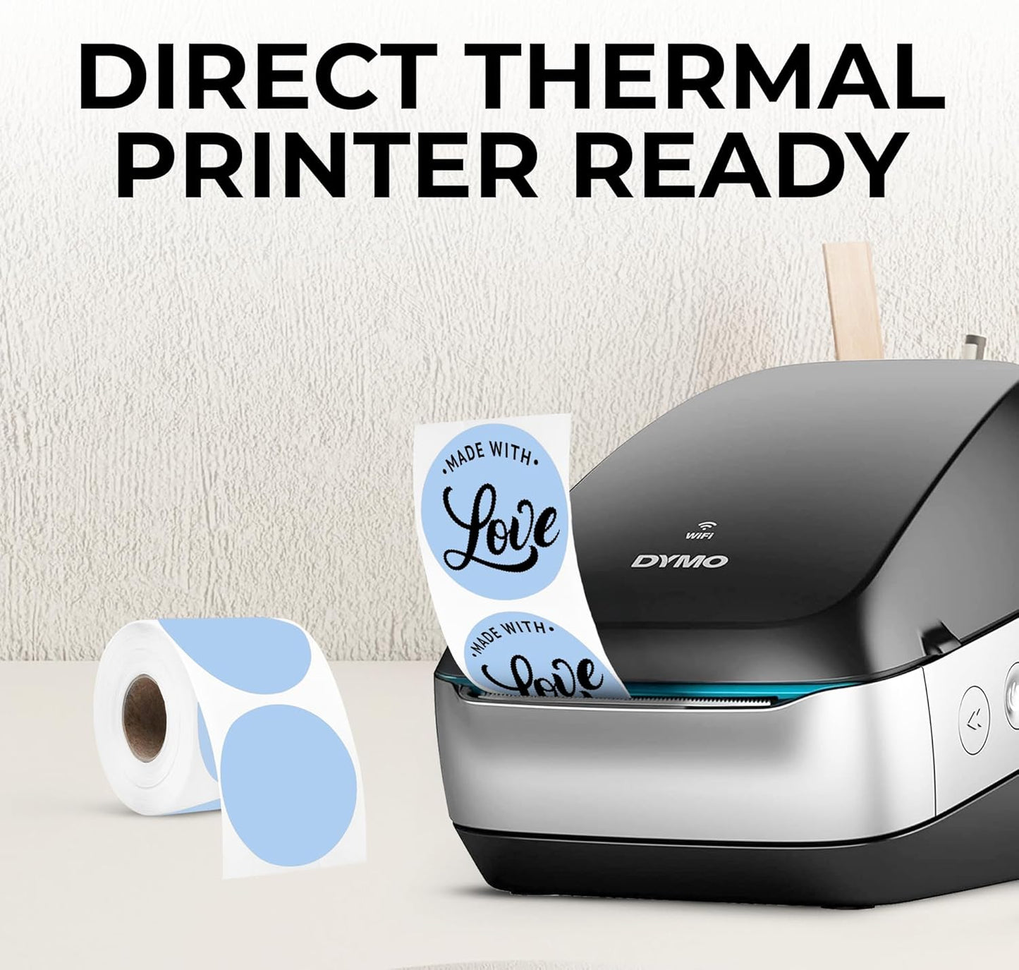 Perco Blue 2-Inch Perforated Circle Dot Thermal Sticker Labels — 300 Stickers/Roll, Direct Thermal Printer Compatible—with Permanent Adhesive for Organizing, Color Coding, Bin Labeling—Made in USA