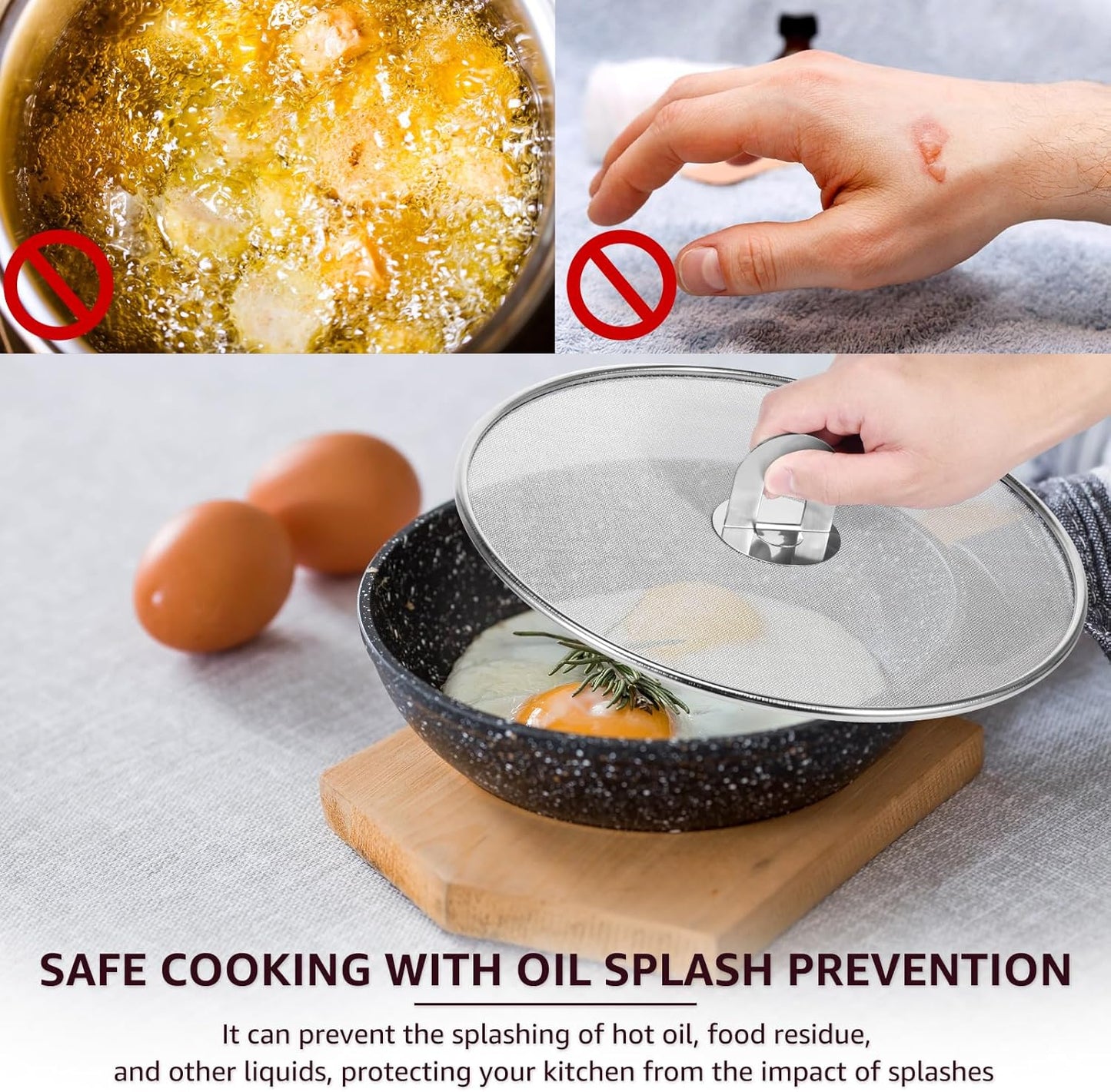 3PCS Stainless Steel Splatter Guard, 9.8" 11.4" 13" Frying Pan Splatter Screens, Fine Mesh Splash Proof Oil Splash Guard with Foldable Handle, Oil Proofing Lids Cooking Protector for Frying Cooking