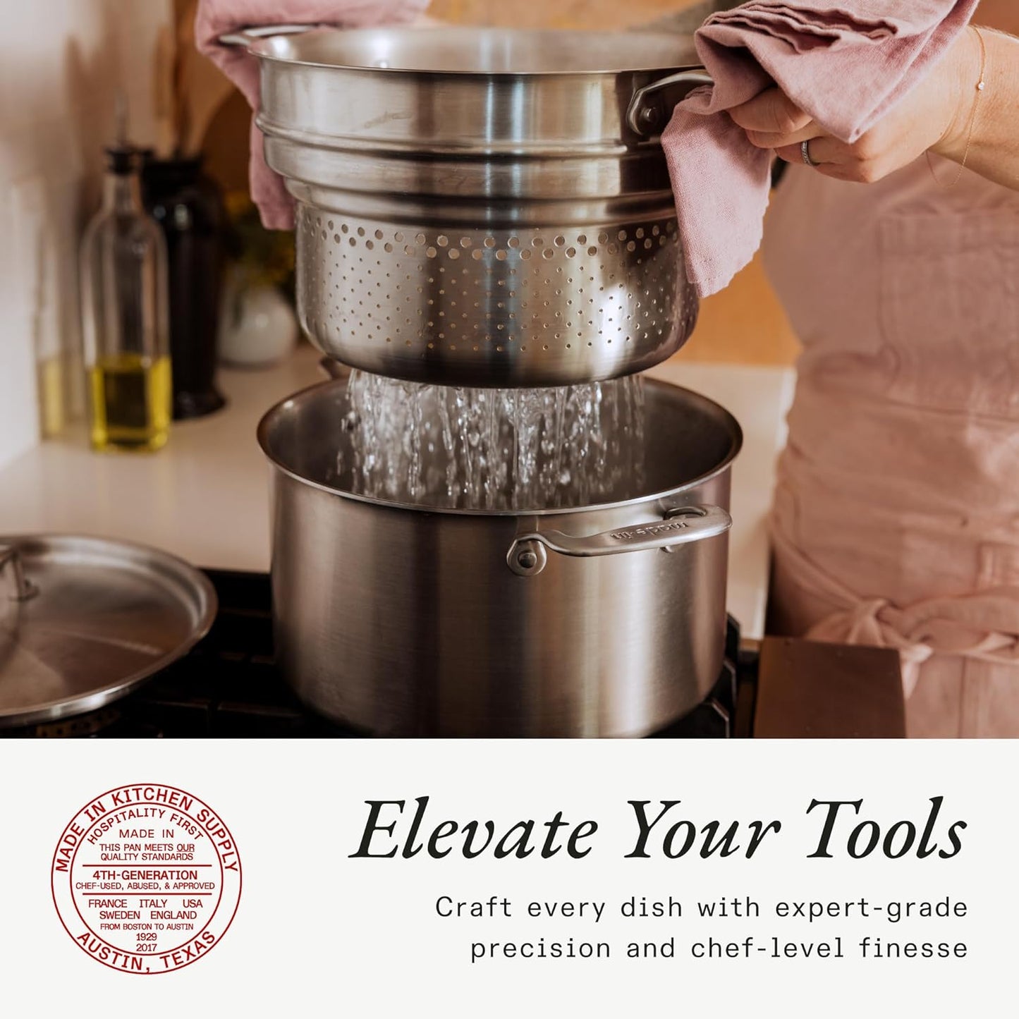 Made In Cookware - 8 Quart Stainless Steel Stock Pot With Lid and Pasta Insert - 5 Ply Stainless Clad - Professional Cookware - Crafted in Italy - Induction Compatible