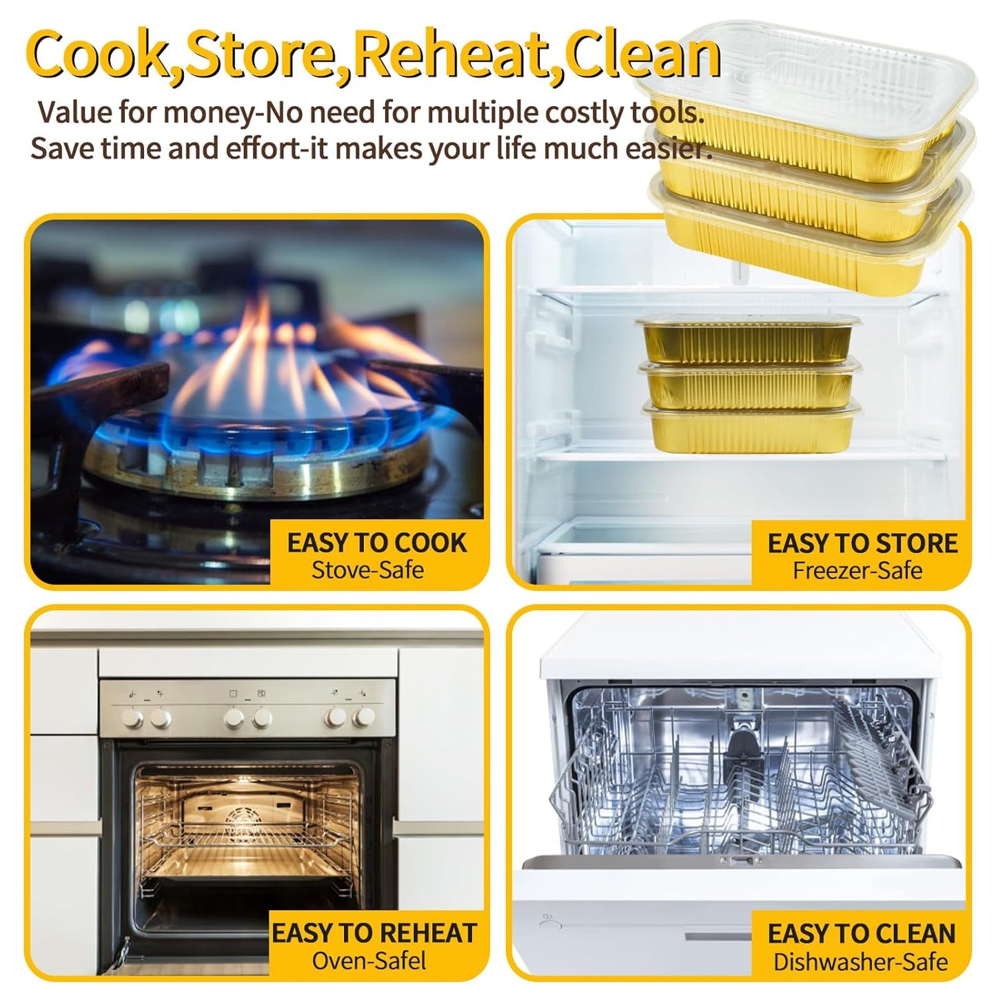 35 Pack Aluminum Pans Half Size 9x13 Extra Heavy Duty, Disposable Gold Aluminum Foil Baking Pan Double Thick Tin Foil Food Container - Half Size Steam Table Deep Pans for Baking, Heating, Cooking