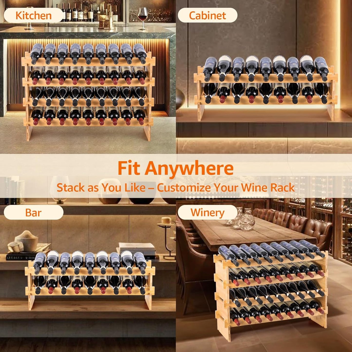 Amazon Basics Stackable Natural Bamboo Wine Rack, 36 Bottle Capacity