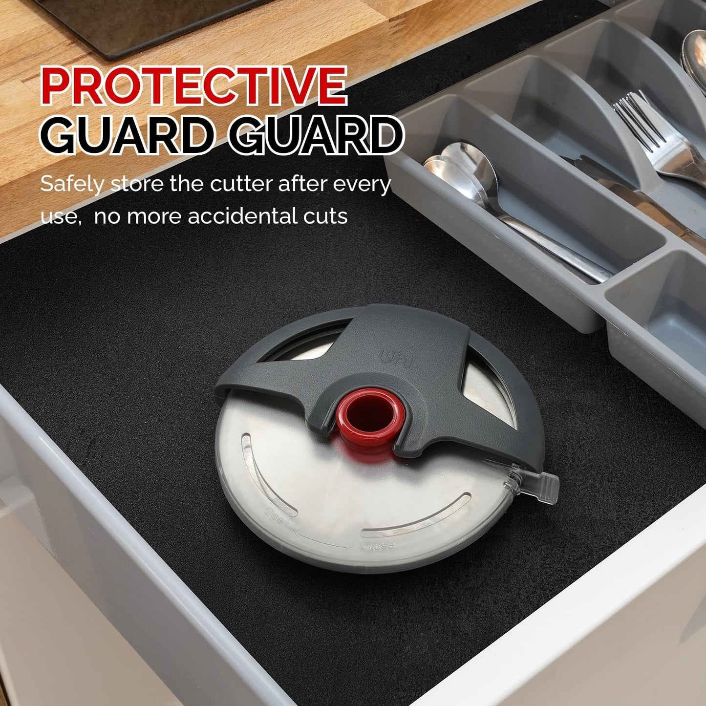 Pizza Cutter Wheel, UHIYEE Heavy Duty Pizza Slicer, Stainless Steel Large Pizza Wheel Blade with Safety Rotating Guard, Thickened Blade Ergonomic Handle Cut through Crust with Ease, Gray