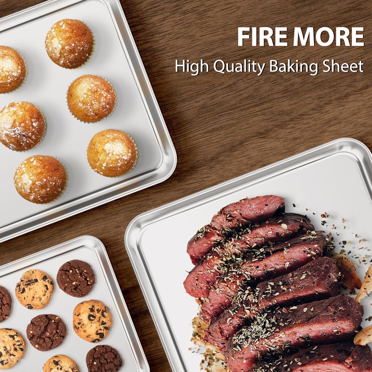 Stainless Steel Cookie Sheets, Baking Sheet Pan Set of 3, Non Stick and Heavy Duty and Easy Clean, 9/12/16 Inch