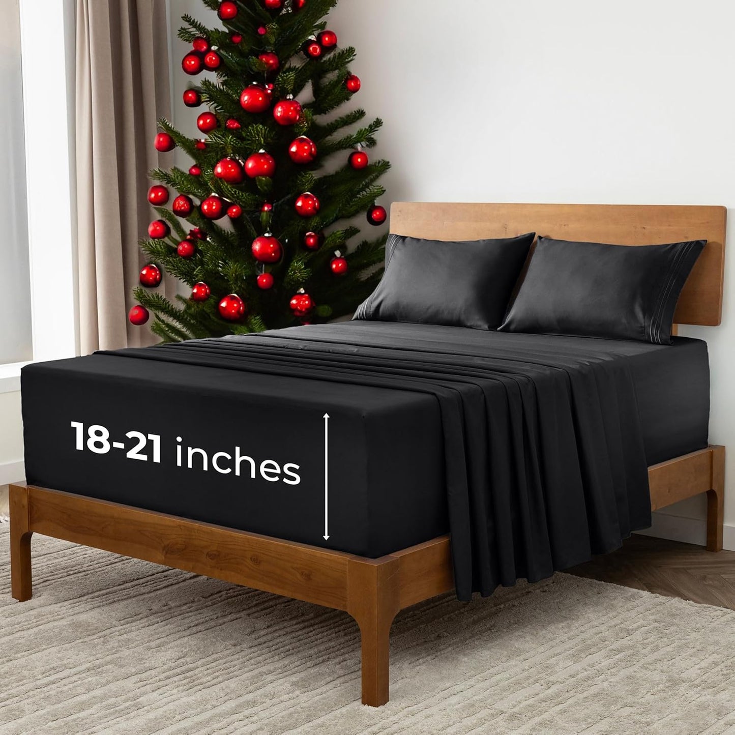 Mellanni Extra Deep Full Sheets - 4 PC Iconic Collection Bedding - Hotel Luxury, Ultra Soft, Cooling Bed Sheets - Wrinkle, Fade, Stain Resistant (Full, Black)