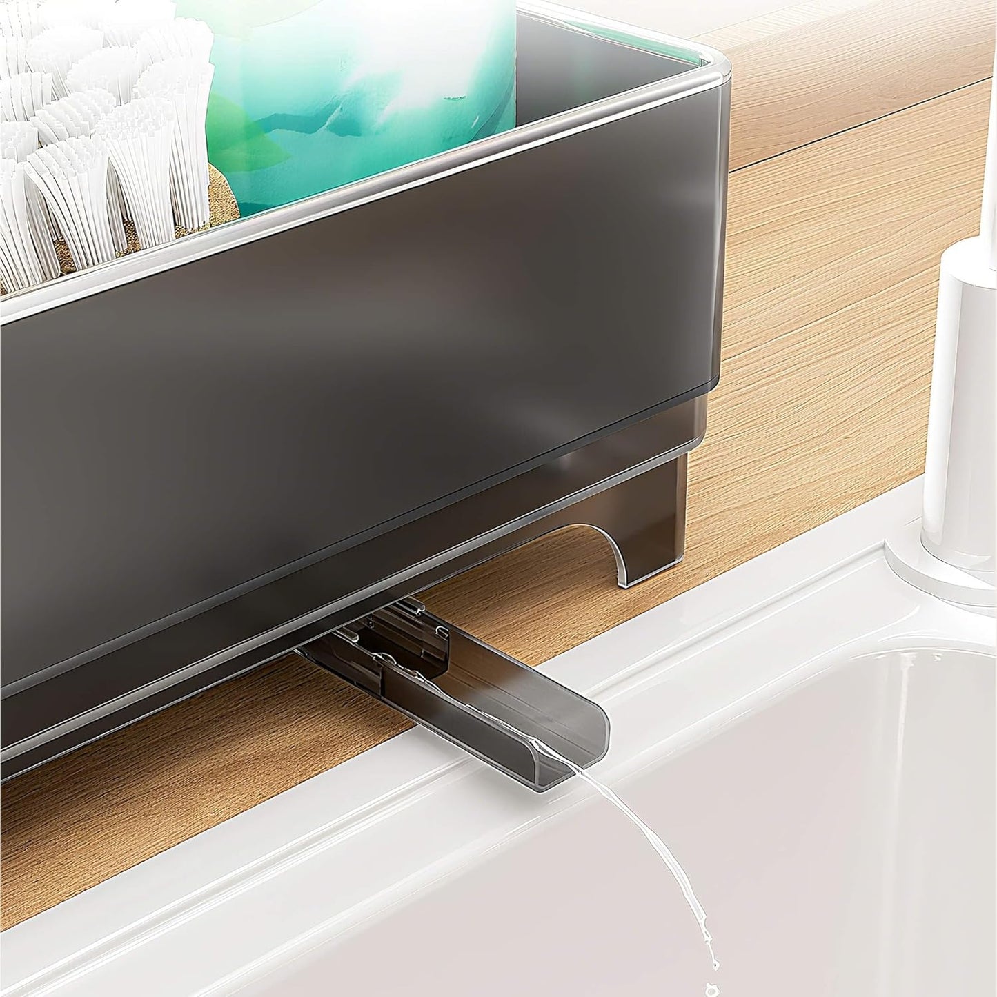 MOUKABAL Sponge Holder for Kitchen Sink, 2-Tier Sink Caddy Organizer with Drain Holes and Hooks, Holds Dishcloth, Sponge & Brushes, Kitchen Countertop Storage for New Home Essentials Grey