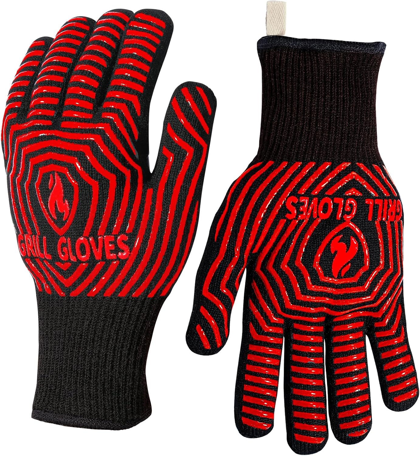 QUWIN BBQ Gloves, BBQ Accessories 1472℉ Extreme Heat Resistant, Grilling Gloves Silicone Non-Slip Oven Mitts, Kitchen Gloves for BBQ, Grilling, Cooking, Baking-1 Pair 11inch, Red