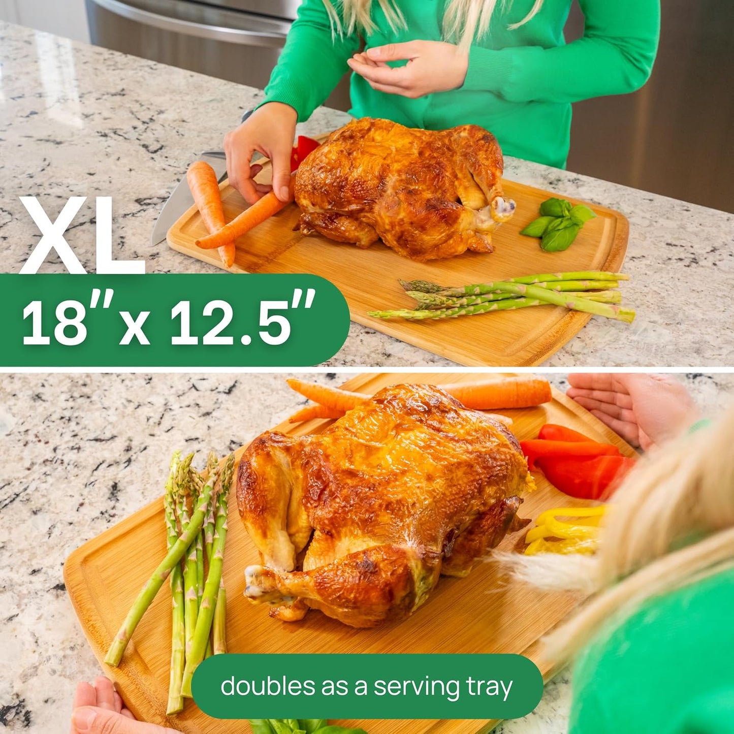 FSC-Certified Extra Large Bamboo Cutting Board Featuring 18 Inch Glue-Free Surface™ – XL, Non-Toxic Wooden Board for Family Kitchens, Butcher Block Style Food Prep with Lifetime Replacements