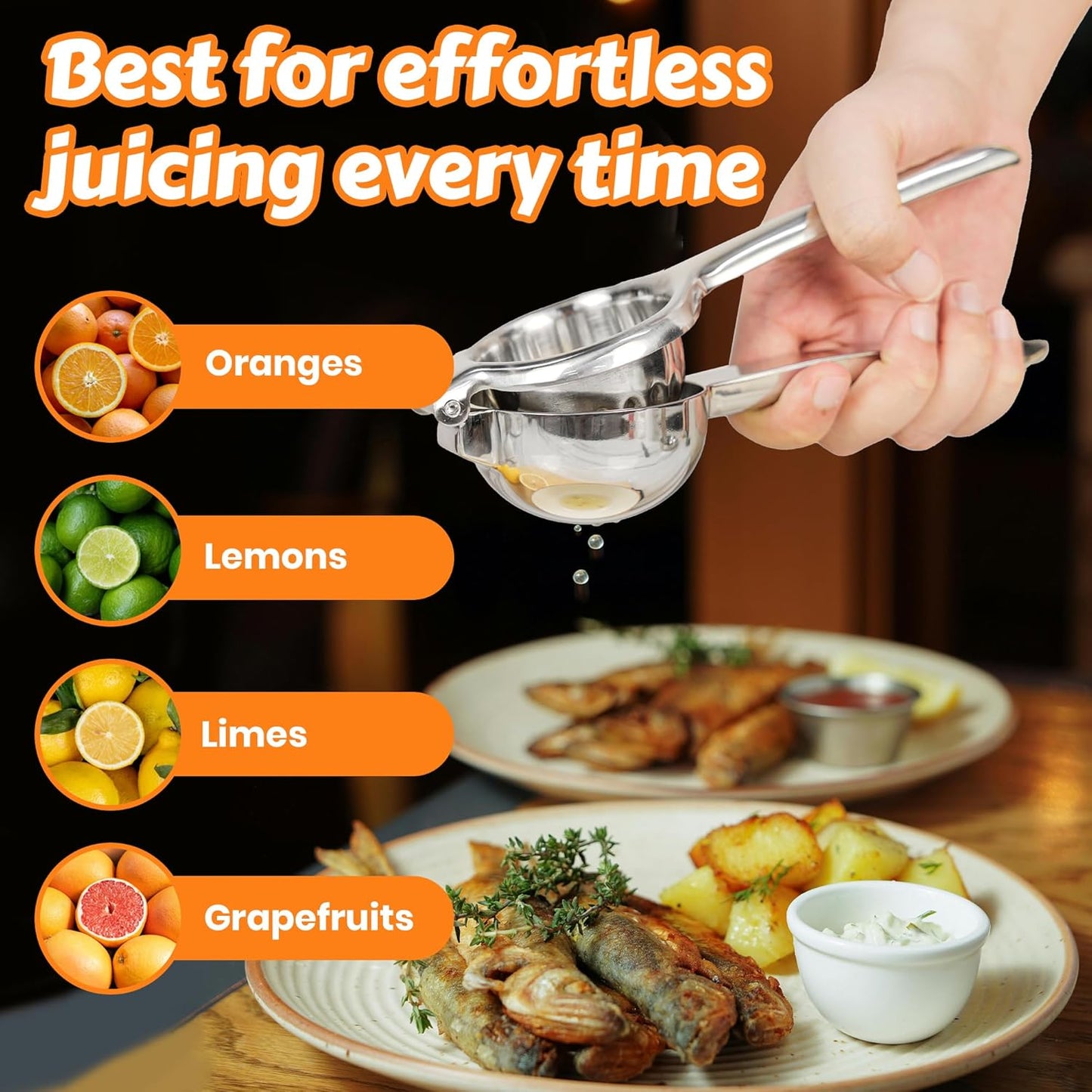 Stainless Steel Lemon Squeezer | Heavy Duty Handheld Juicer with Large Bowl | Premium Manual Citrus Press | Stainless Steel Lemon Lime Squeezer & Juicer Hand Press | Rust-Resistant, Dishwasher Safe