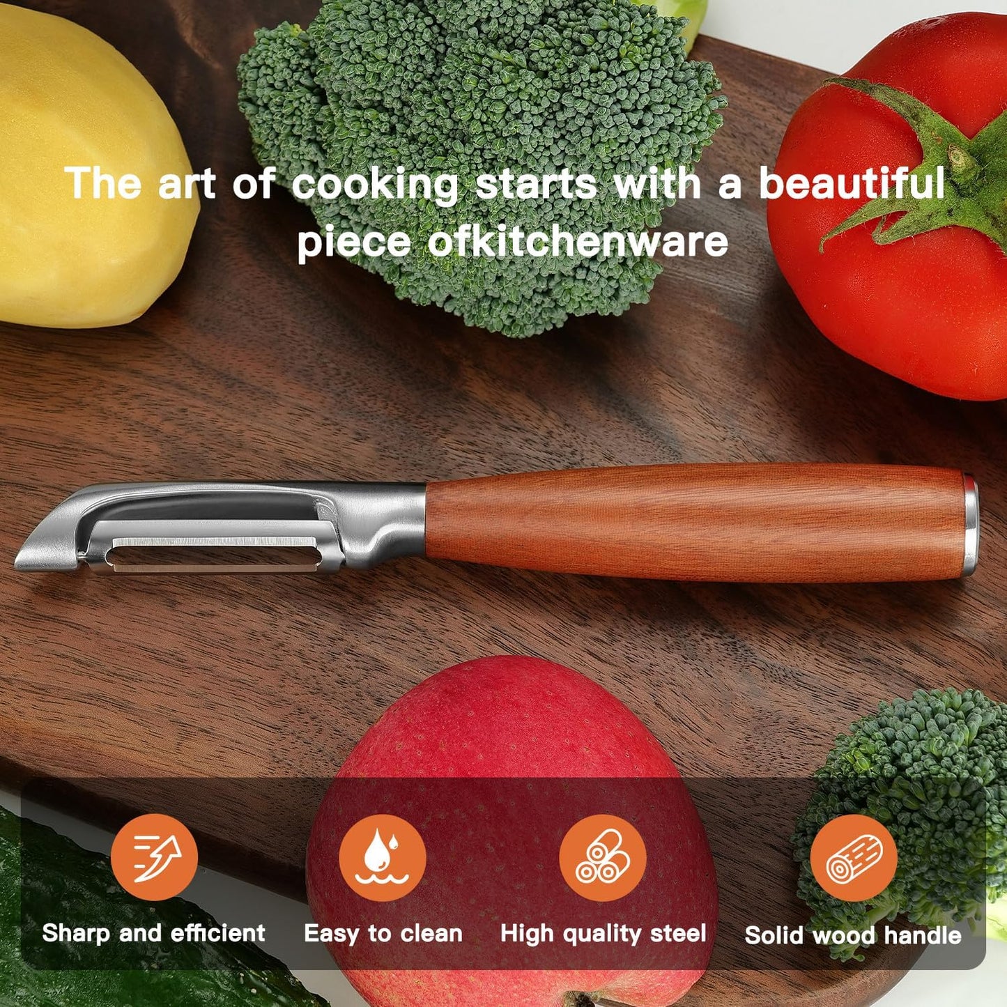 Premium I Type 304 Stainless Steel Multifunctional Kitchen Peeler Real Wood Handle Ultra Sharp Blade Vegetable Potato Apple(Aosuan)