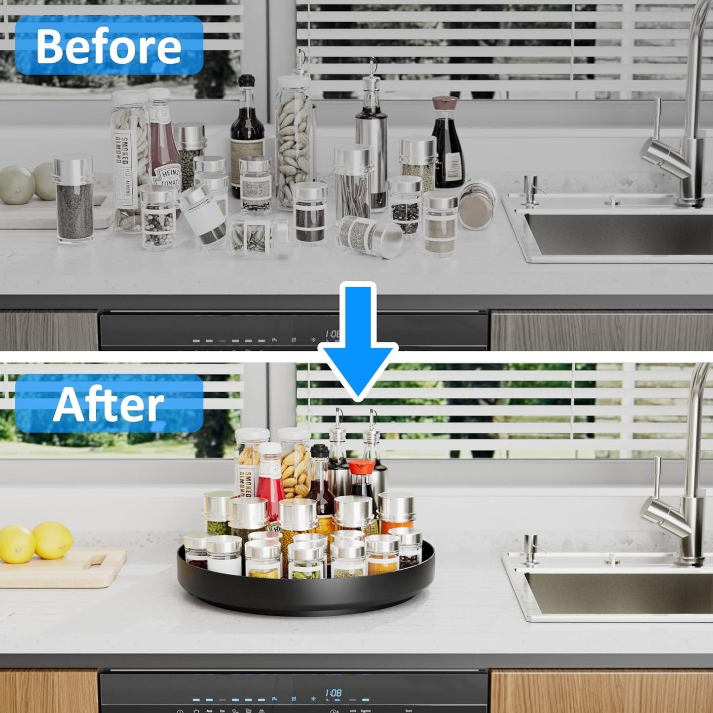 Ovicar Lazy Susan Turntable Organizer - 13 inch Rotating Spice Rack Metal Lazy Susan for Cabinet Pantry Kitchen Countertop Bathroom Refrigerator Table Storage, Black