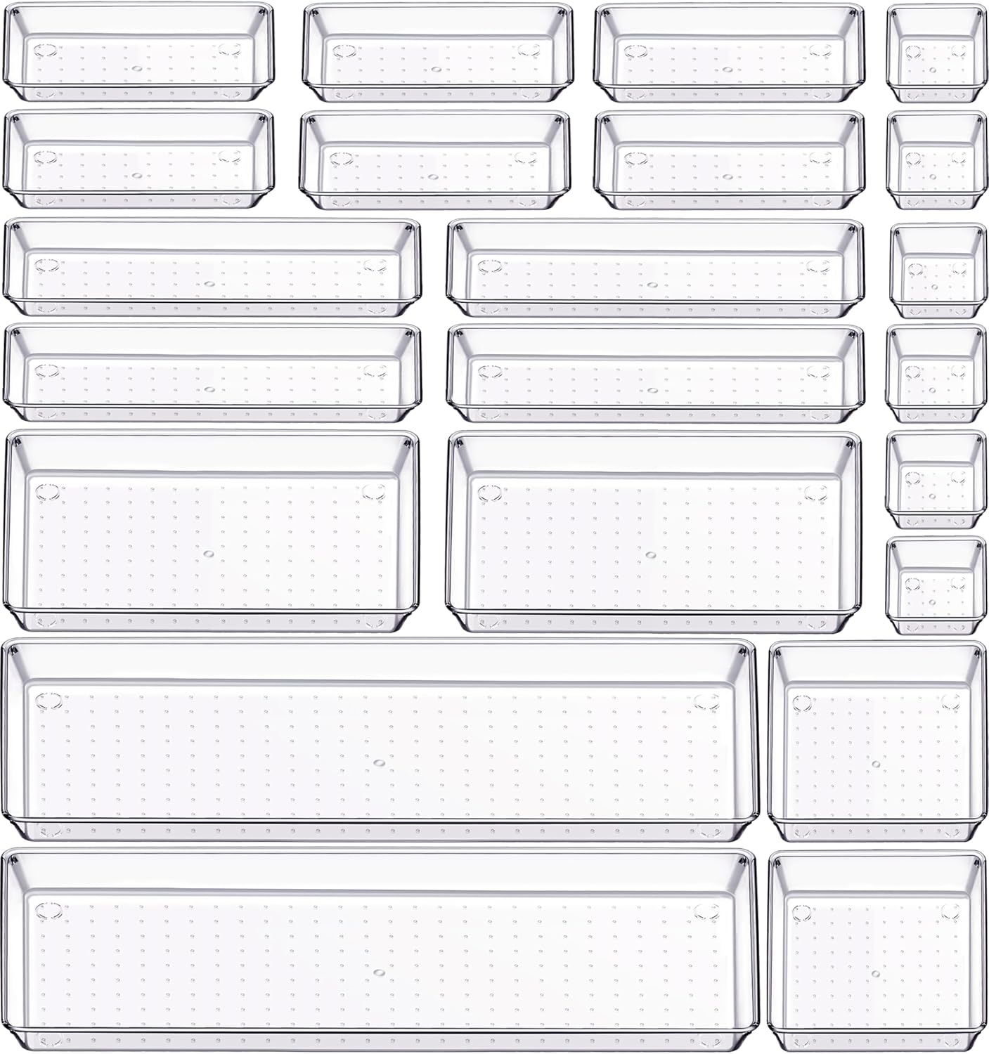Criusia 22 Pcs Drawer Organizer Bins, Acrylic Non Slip Kitchen Drawer Organizers Storage Tray Divider, Multifunctional Storage for Cosmetics, Bathroom, Tools, Kitchen and Office