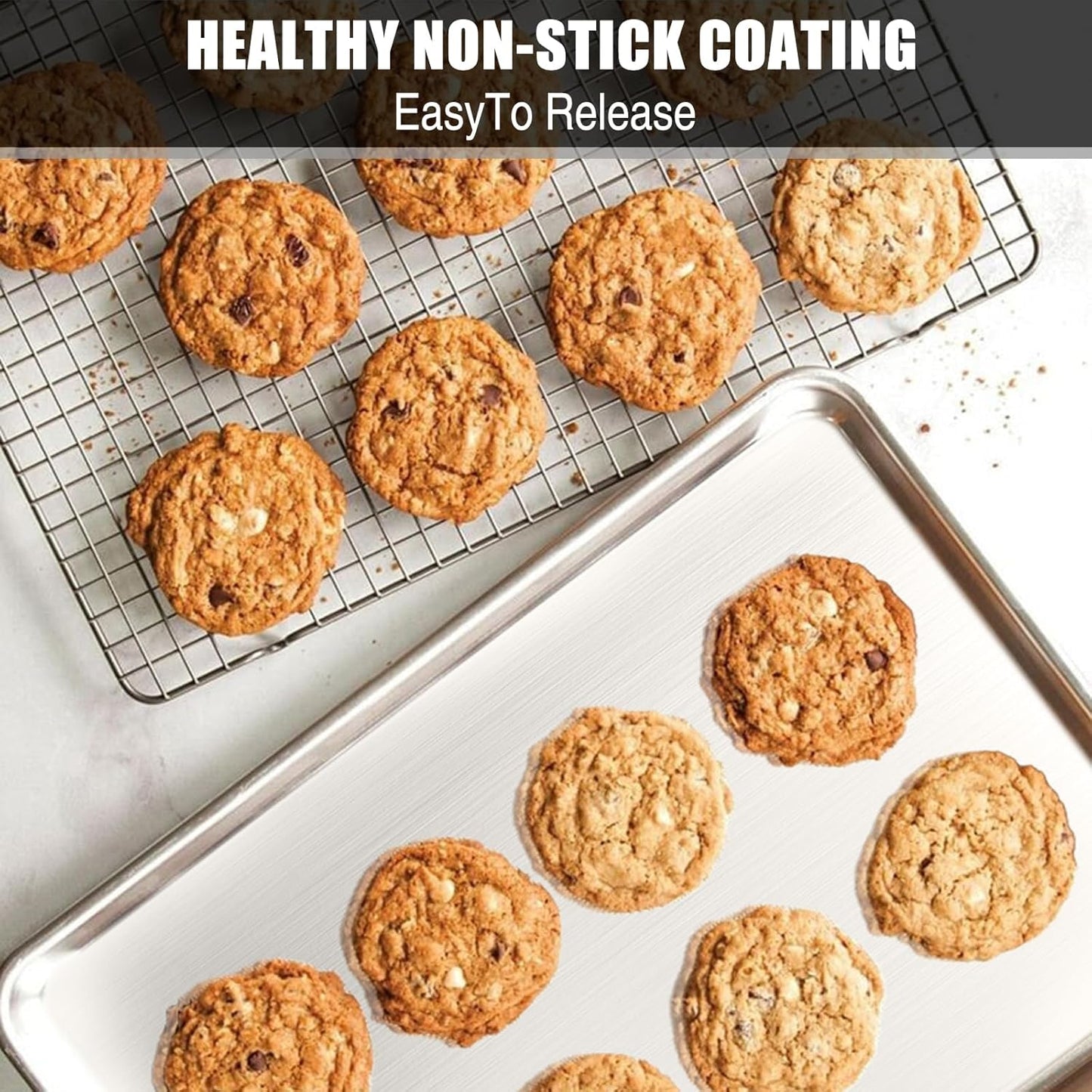 Baking Sheet Cookie Sheet Set of 2, Umite Chef Stainless Steel Baking Pans Tray Professional 16 x 12 x 1 inch, Non Toxic & Healthy, Mirror Finish & Rust Free, Easy Clean & Dishwasher Safe
