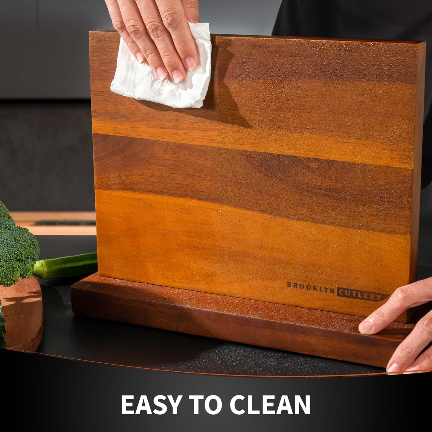 Magnetic Knife Block, Acacia Wood Magnetic Knife Holder for Kitchen Counter Universal Knife Block Without Knives (12 x 10)