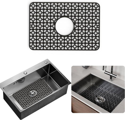 WAFT YEARN Sink Mats Sink Protectors Dish Racks Dishwasher Safe Grid Mats for Kitchen Sink Silicone Protect Sink from Stains Damage Scratches Non Slip Heat Resistant Rust Resistant 18"X12.5" Black