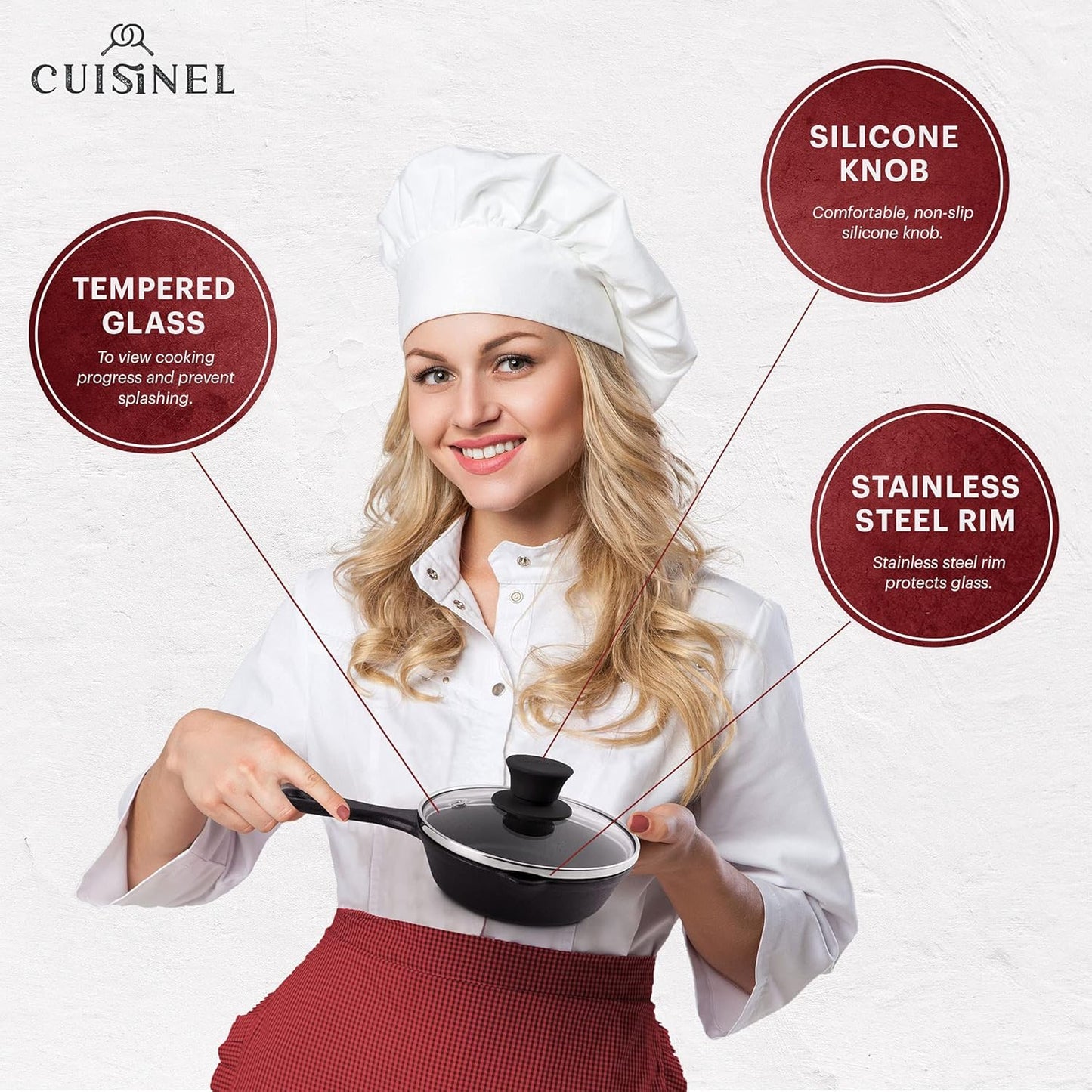 Glass Lid with Steam Vent Hole - 6"-Inch/15.24cm - Compatible with Lodge Cast Iron Skillet Pan - Fully Assembled Universal Replacement Cover - Tempered and Oven Safe - Reinforced Stainless Steel Rim