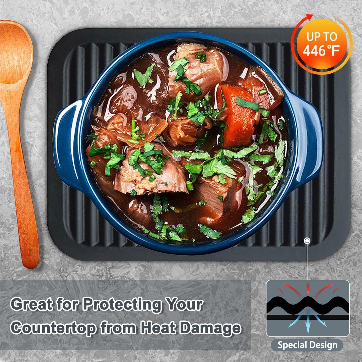 Walfos Silicone Trivets for Hot Pots and Pans - 446°F Heat Resistant Hot Pads for Kitchen Counter- 4 Pcs Multi-Purpose & Versatile Trivet Mat - Long-Lasting & Flexible Silicone Hot Pad（Black）