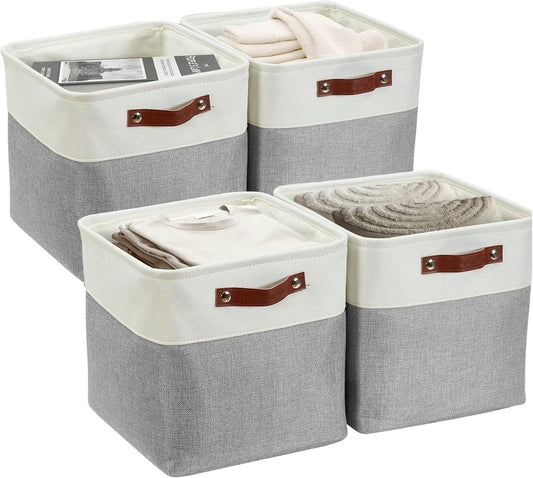DECOMOMO Storage Cubes, 12x12 Storage Bins, Baskets for Shelves (Grey & White, Cube 12" - 4 Pack)
