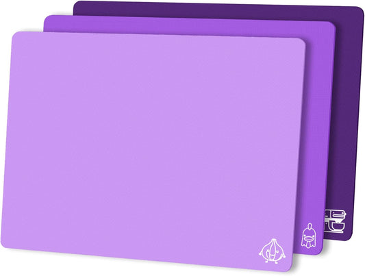 ZVP Flexible Plastic Cutting Board Set of 3 Gradient Color, Colorful Chopping Boards, BPA Free Mats, Non Slip, Dishwasher Safe, 15x12 Inch, Purple Multi-Color