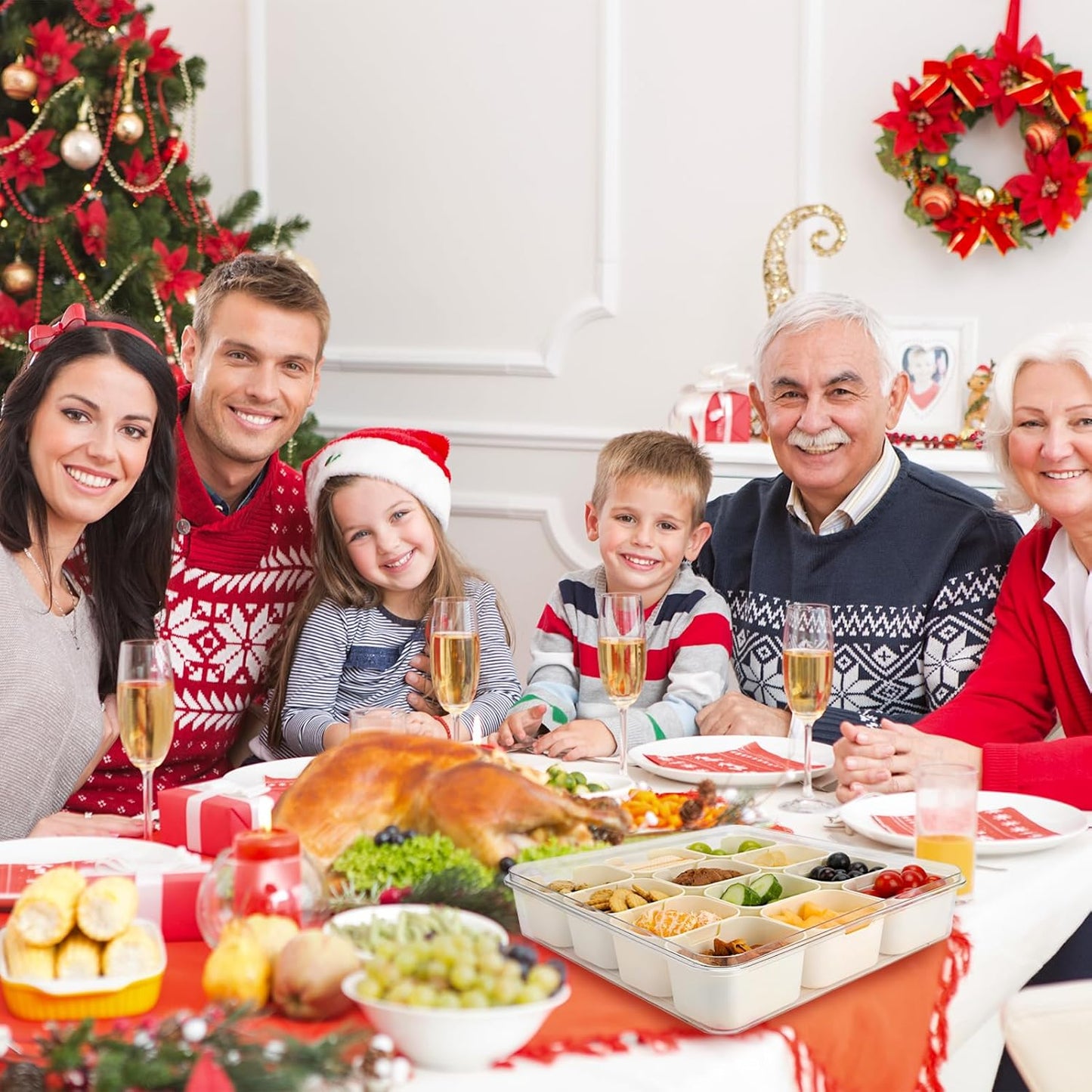 Divided Serving Tray with Lid and Handle, Portable Snack Box, 12 Compartments Veggie Fruit Tray, Charcuterie Platter Snackle Box Container for Party, Snacks, Picnic, LARGER SIZE