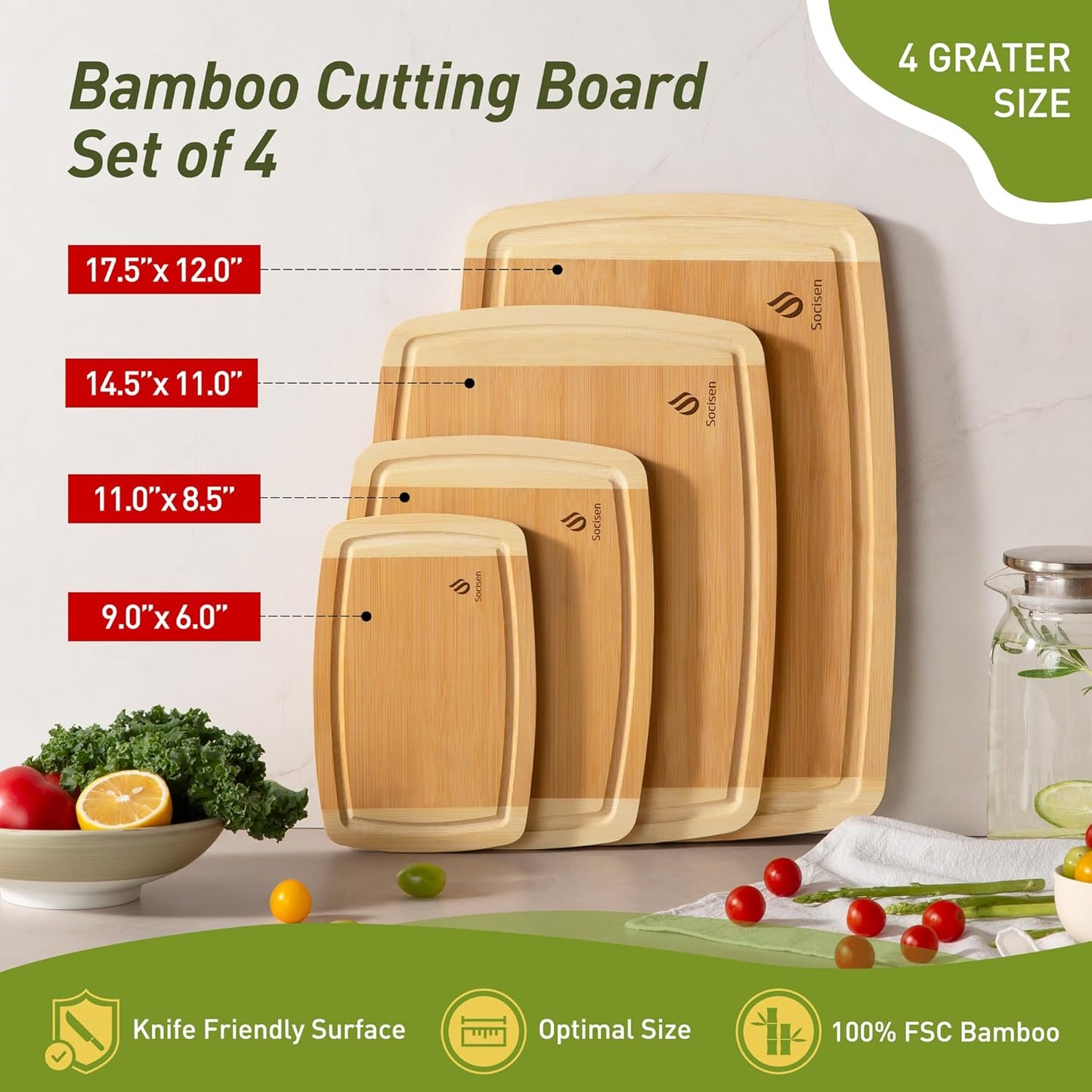 Bamboo Cutting Board Set Non Slip Feet Over Sink Men Husband Birthday Christmas Xmas Valentines Father Day Gifts Ideal from Wife Romantic Anniversary Best Cool Gadget Awesome Who Have Everything