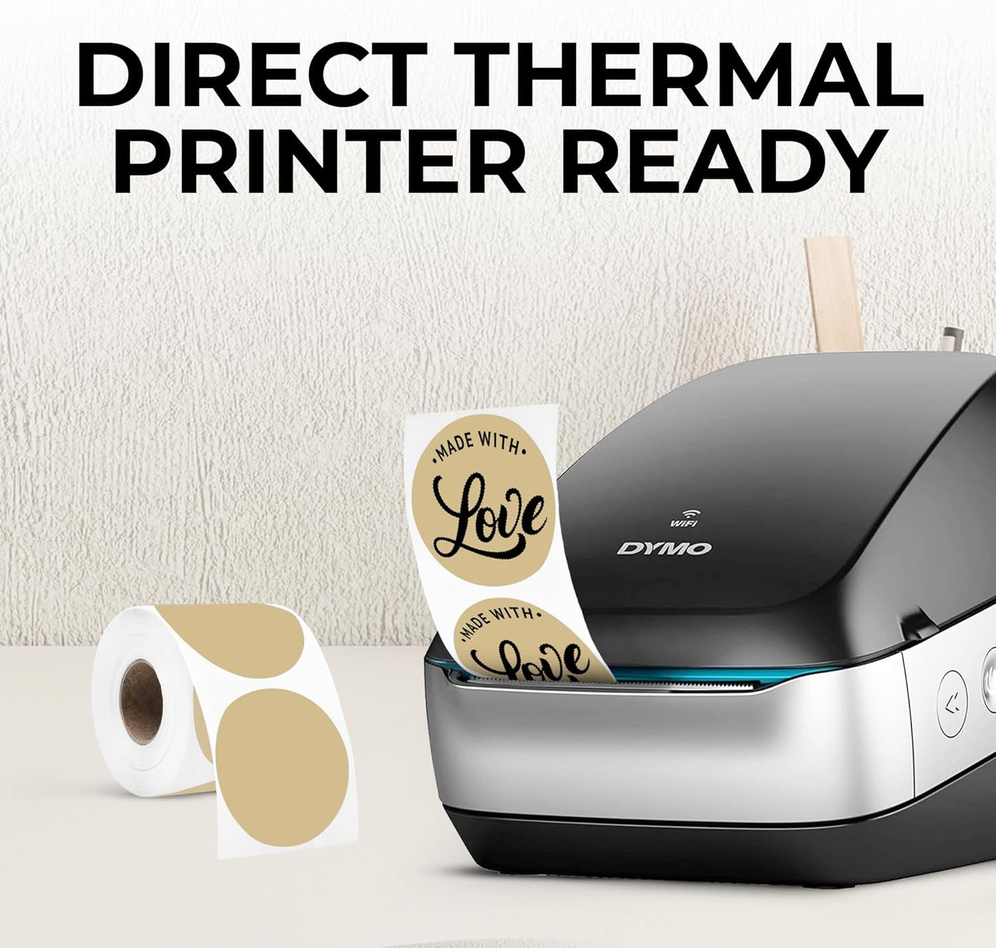 Perco Light Brown 2-inch Round Circle Thermal Sticker Labels - 300 Labels/Roll, Direct Thermal Printer Compatible, Permanent Adhesive, Vibrant Colors, Strong Hold, Perforated for Easy Use—Made in USA