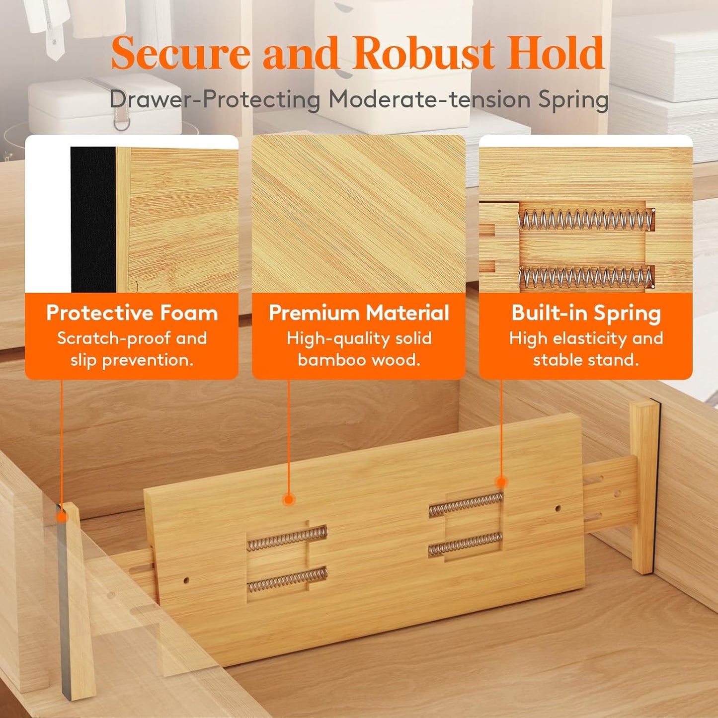 Lifewit 6 Pack 6" Deep Bamboo Drawer Dividers, 17.5-22" Expandable Drawer Organisers for Clothes, Adjustable Dresser Drawer Divider, Clothing Drawers Separators for Dresser, Bedroom, Bathroom, Office