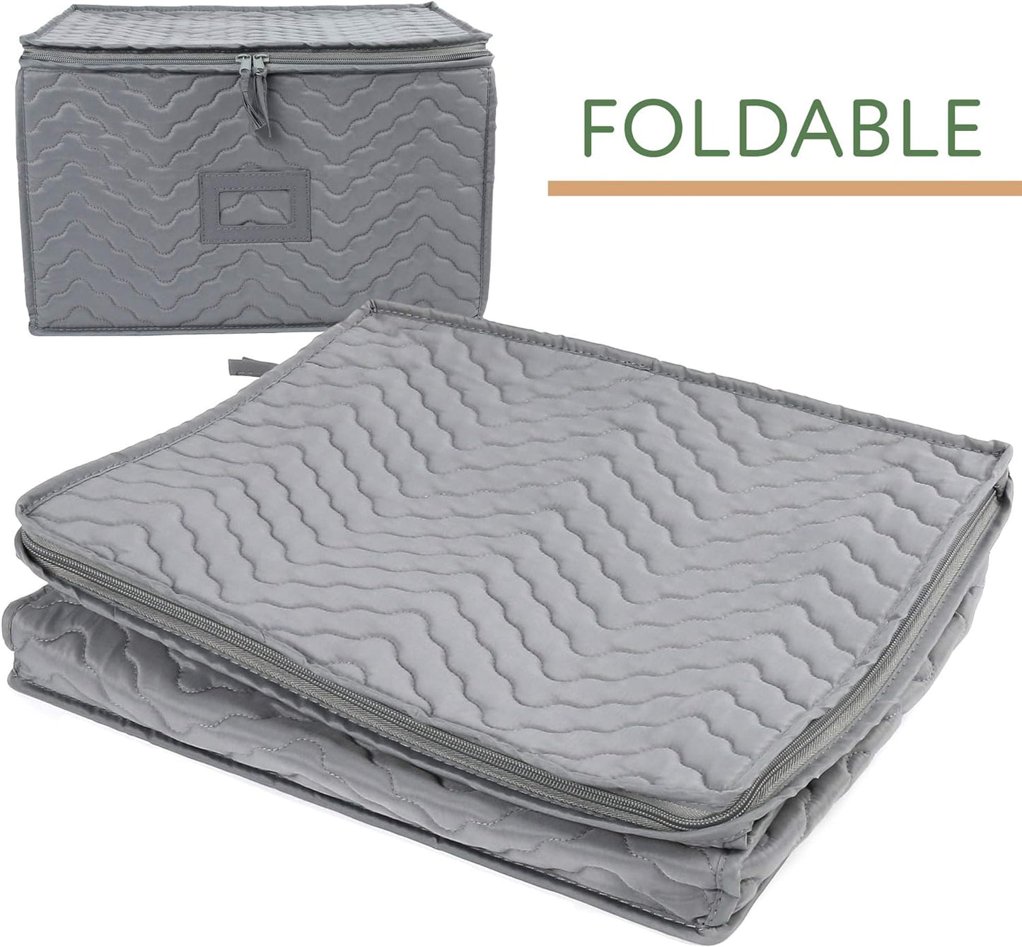 LotFancy Stemware Storage Container - Deluxe Quilted Storage Case with Dividers for 12 - Wine Glasses, Champagne Flutes, Glassware, Drinkware Storage Box Chest, 15.5"x12.5"x 10", Gray