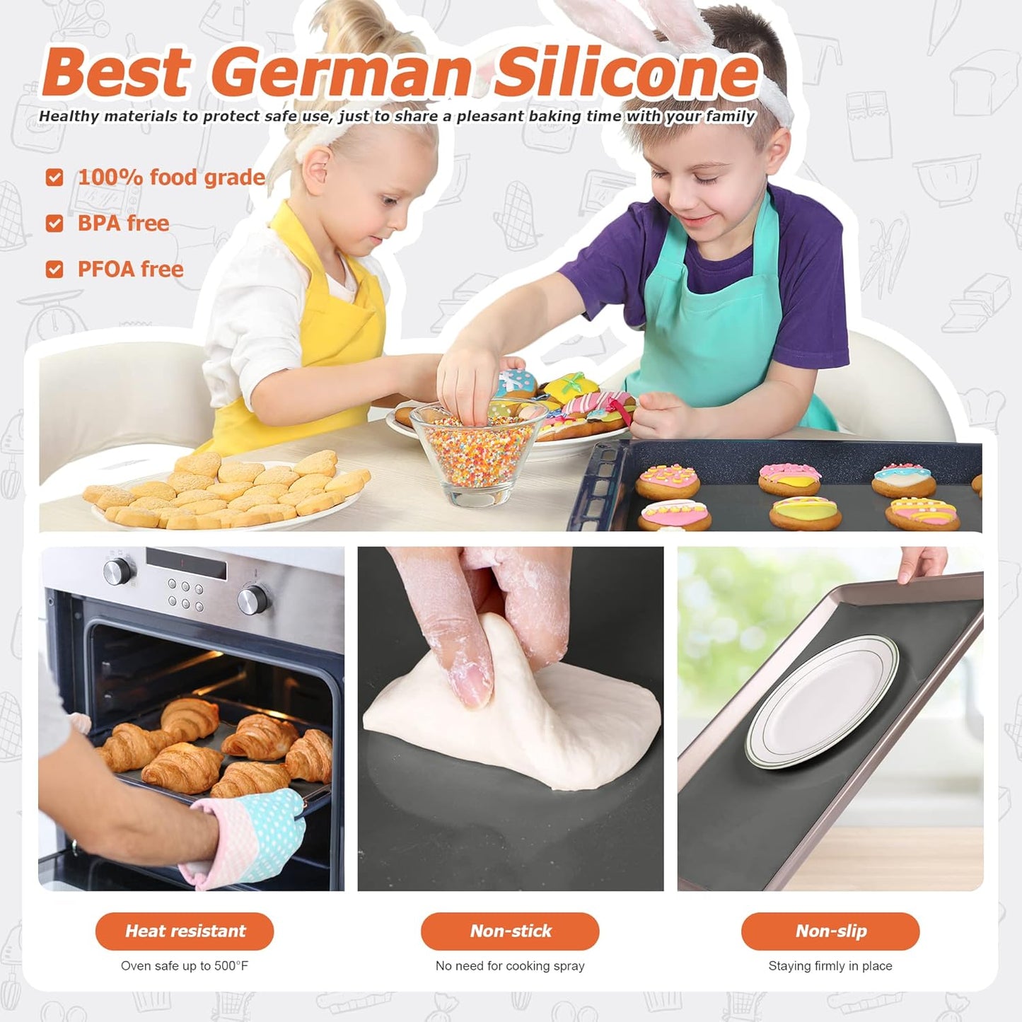 Silicone Baking Mat Roll - Best German Silicone - Non-slip Silicone Pastry Mat, Non-Stick Reusable Air Fryer Linner, Counter Mat, Oven Liner, Freeze Dryer Mat - 12IN x 10.7FT