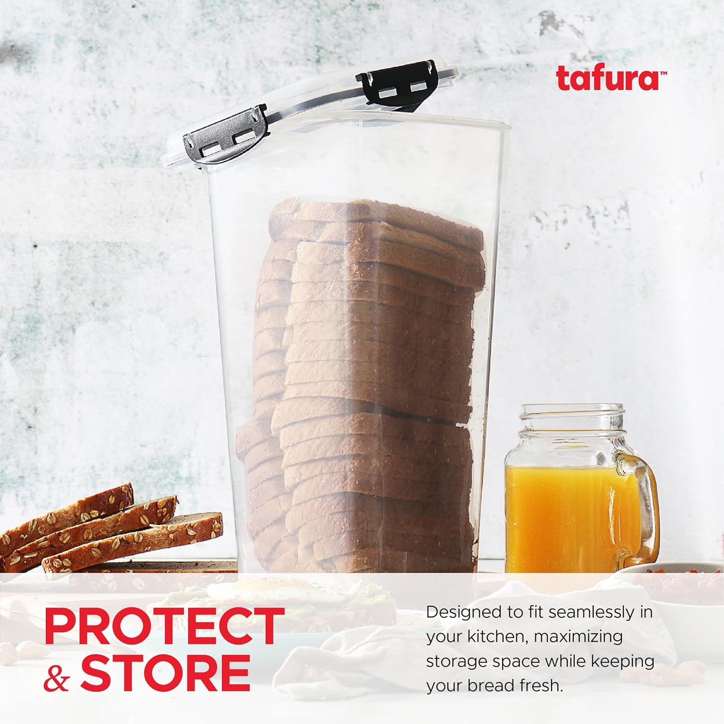 Tafura Bread Container - 5.8 Liter BPA Free Plastic Bread Box - Container/Holder for Homemade Loaves and Baked Goods with Black Airtight Lid