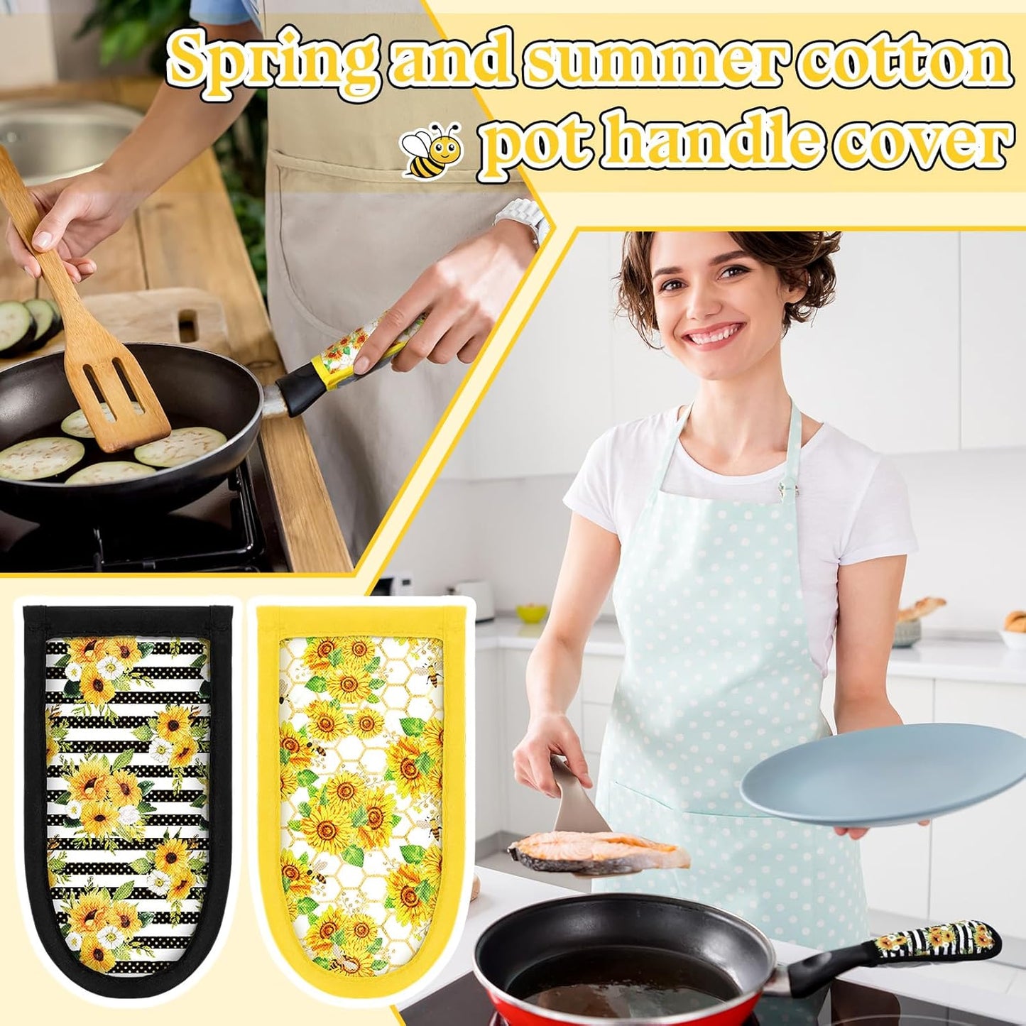 Patelai 8 Pieces Cast Iron Skillet Handle Covers Pan Handle Holder Sleeve Heat Resistant Non Slip Skillet Pot Holders Mitt Protector for Kitchen Cooking BBQ Baking Cookware, 8 Styles