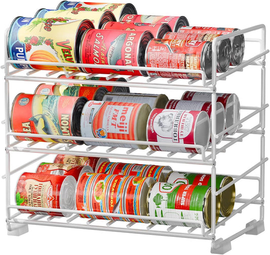 SUFAUY 3 Tier Can Organizer for Pantry, Holds 36 Cans for Cabinet Storage or Kitchen Shelves, 12" d X 16.5" w X 14" h, White