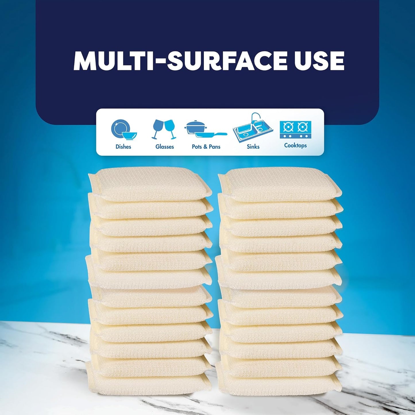 24 Pack Scrub Sponges Kitchen by SCRUBIT, Multi-Purpose Scouring Pads, Non-Scratch Cleaning Sponges for Dishes, Pots & Non-Stick Cookware - Long Lasting Dish Scrubbers for Kitchen, Bathroom & More