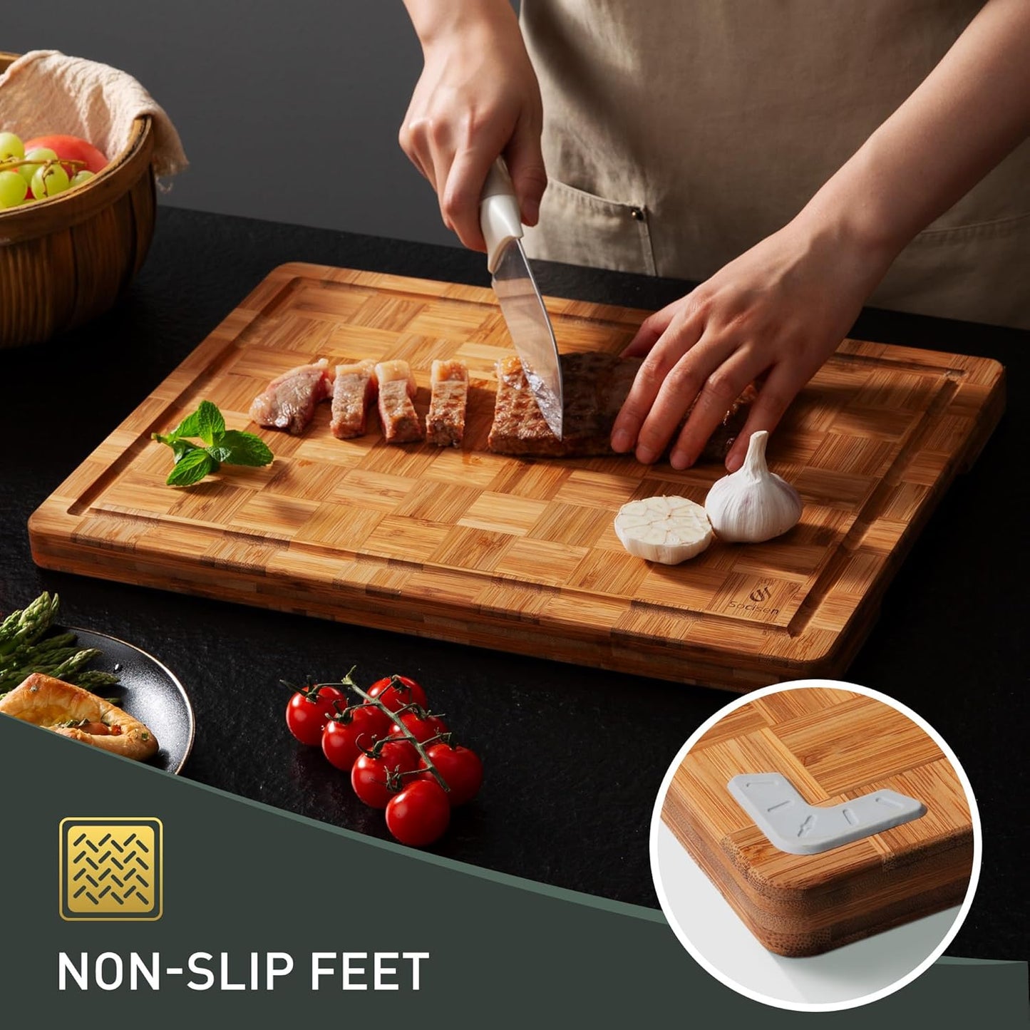 Bamboo Cutting Board Non Slip Heavy Duty Over Sink Wooden Wood Cutting Board for Kitchen Chopping Board Edge Grain Teak Smart Marble Flexible Round Stone Metal