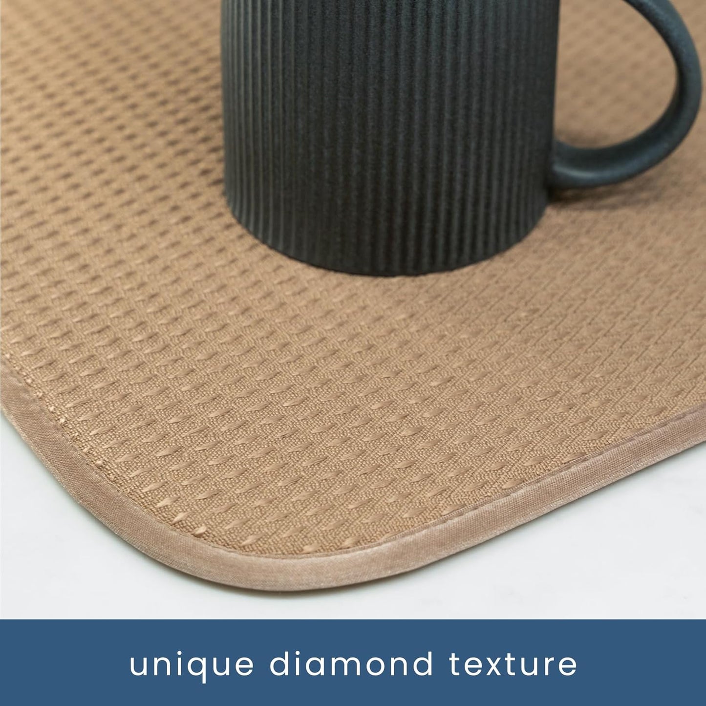 S&T INC. Dish Drying Mat, 16” x 18”, Absorbent Microfiber Kitchen Counter Mat, Drying Pad for Dishes, Utensils, Pots and Pans, Large, Diamond Texture, Almond