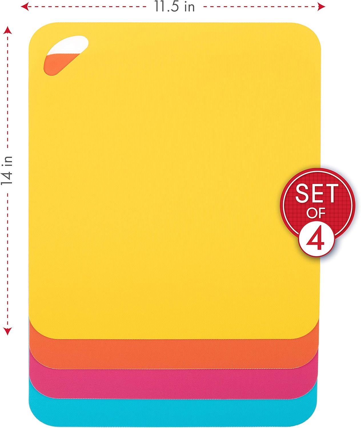 Dexas Heavy Duty Cutting Board Grippmat, Flexible Cutting Boards for Kitchen, Set of 4, Non Slip Plastic Board Cutting Mat 11.5 by 14 inches, Bright Blue, Yellow, Orange and Pink Set Kitchen Gadgets