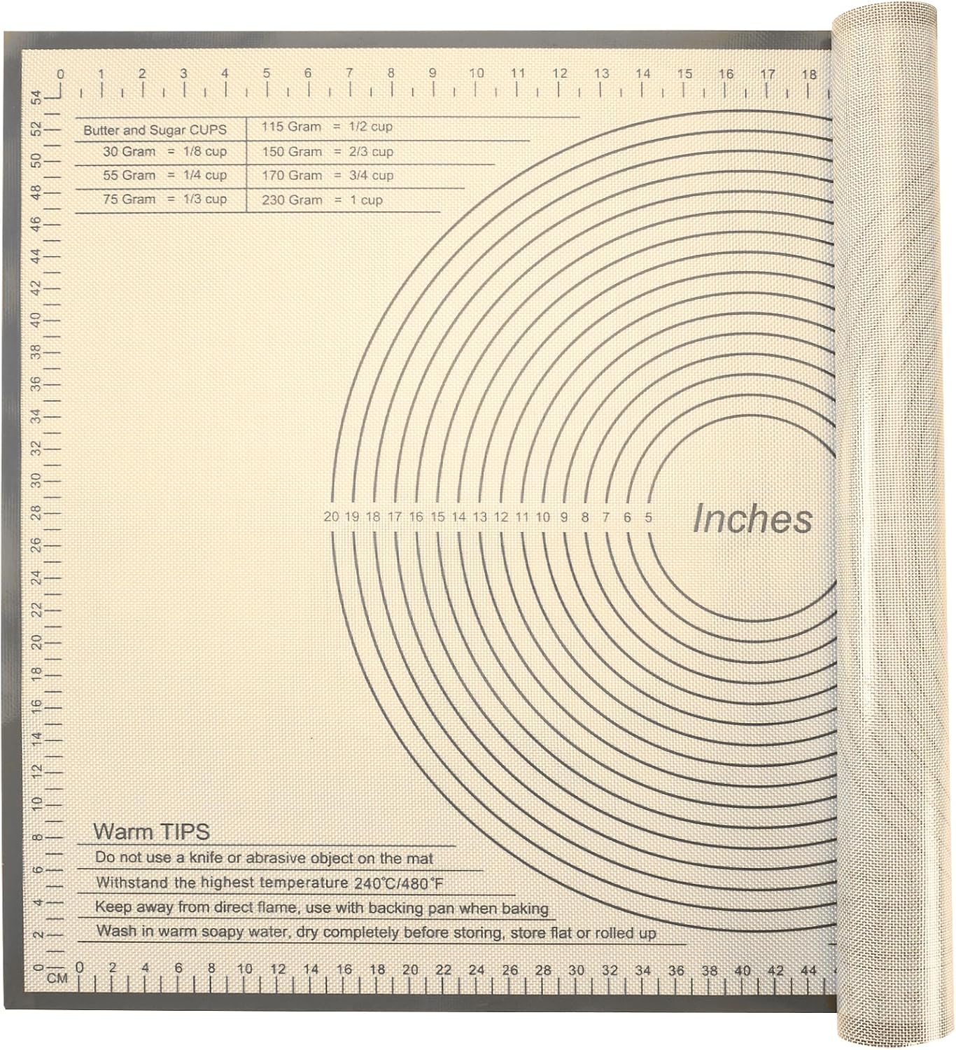 Silicone Pastry Mat 36x24 Inch - Kitchen Counter Nonstick Baking Mat Perfect for Dough, Pastry, Pie Crust, Fondant, Bread, Cookies, Pasta, Pizza